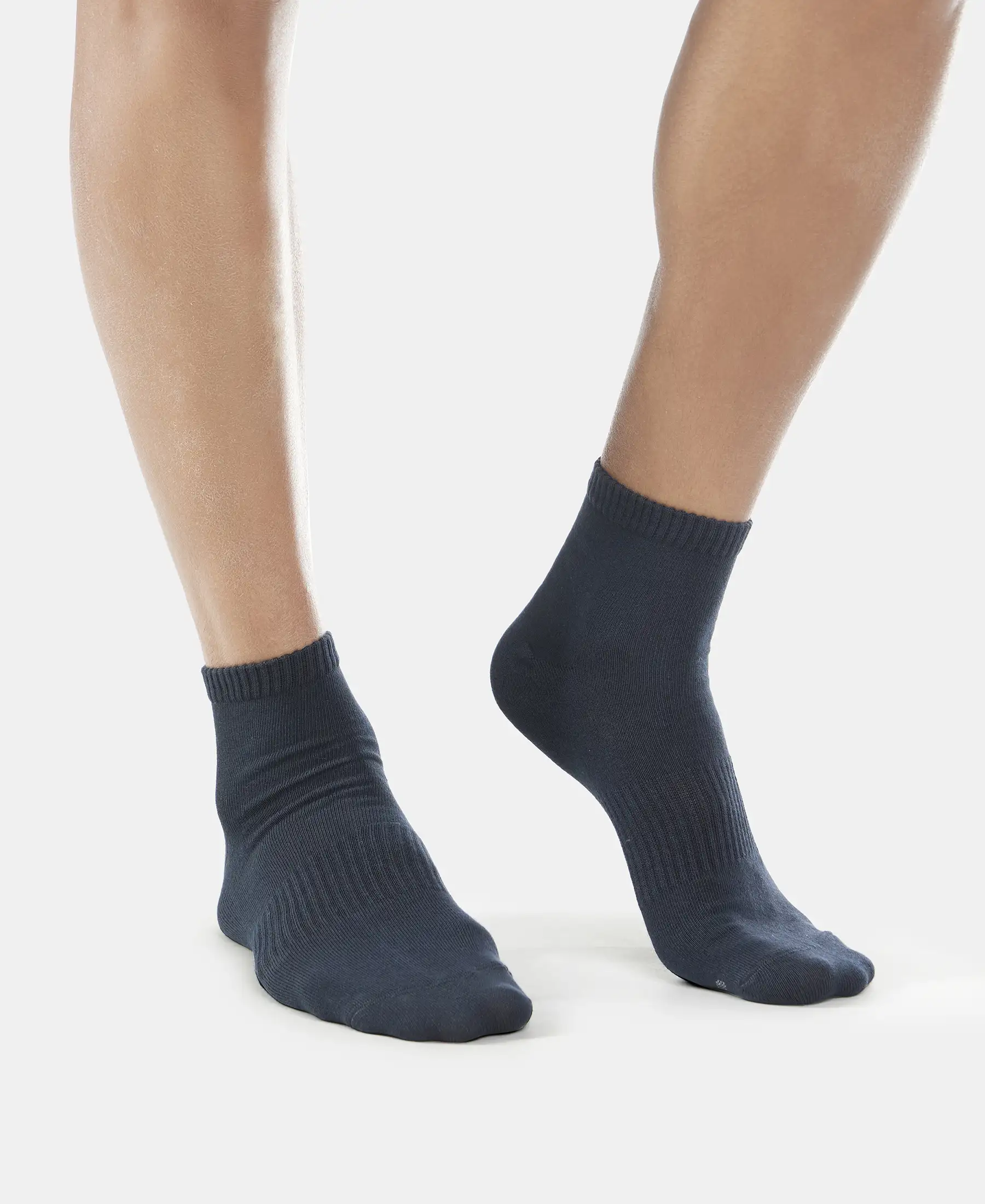 Compact Cotton Elastane Stretch Ankle Length Socks With StayFresh Treatment - Black & Navy (Pack of 2) - Image 3