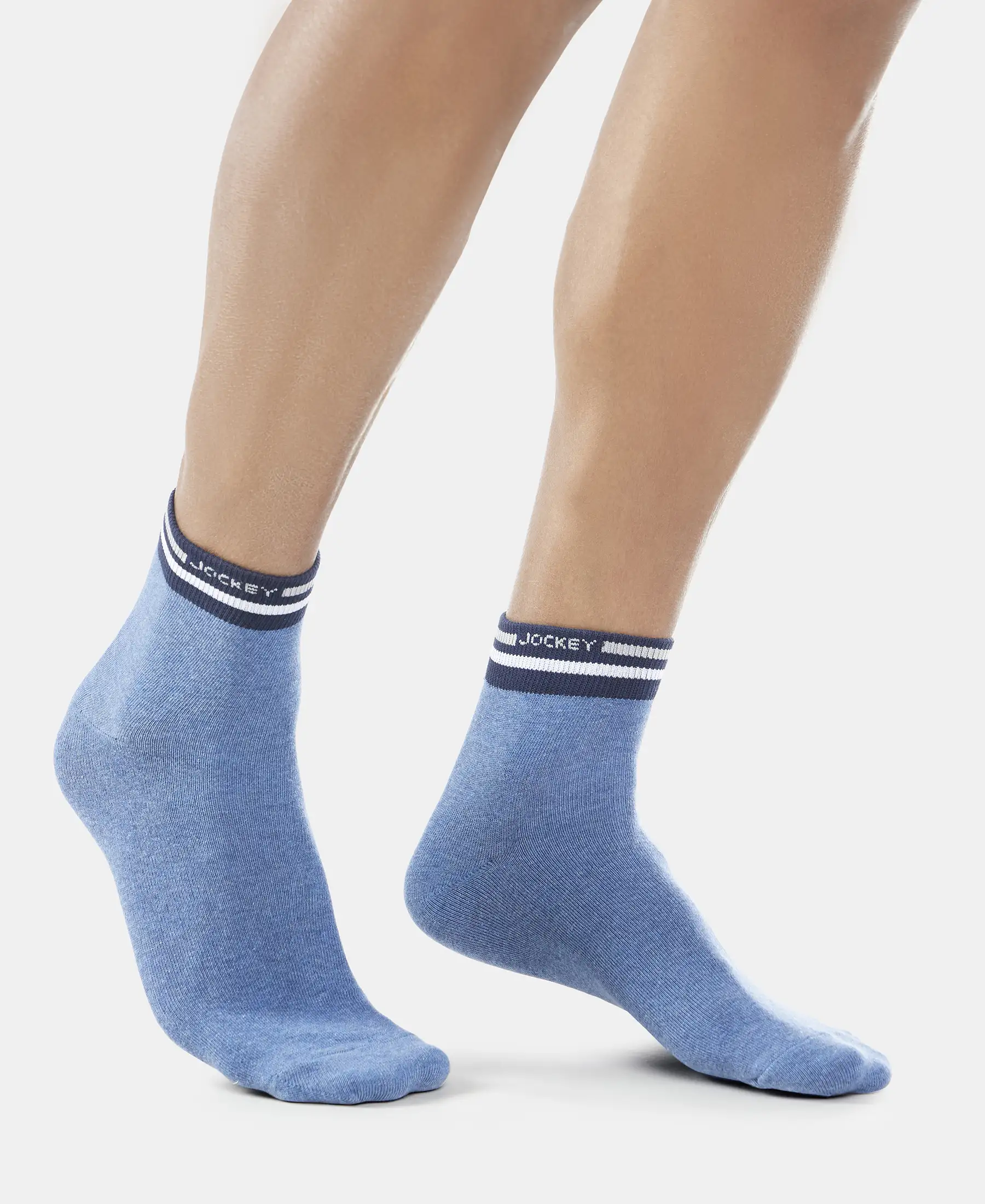 Compact Cotton Elastane Stretch Ankle Length Socks with StayFresh Treatment - Denim Melange - Image 3