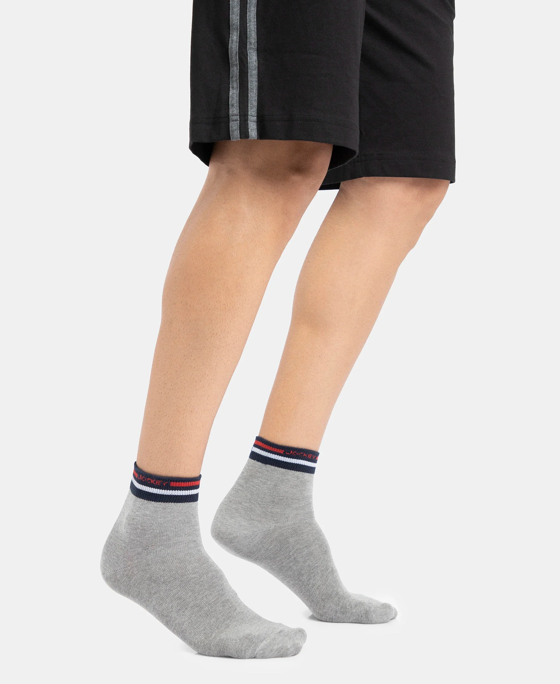 Compact Cotton Elastane Stretch Ankle Length Socks with StayFresh Treatment - Grey Melange - Image 3
