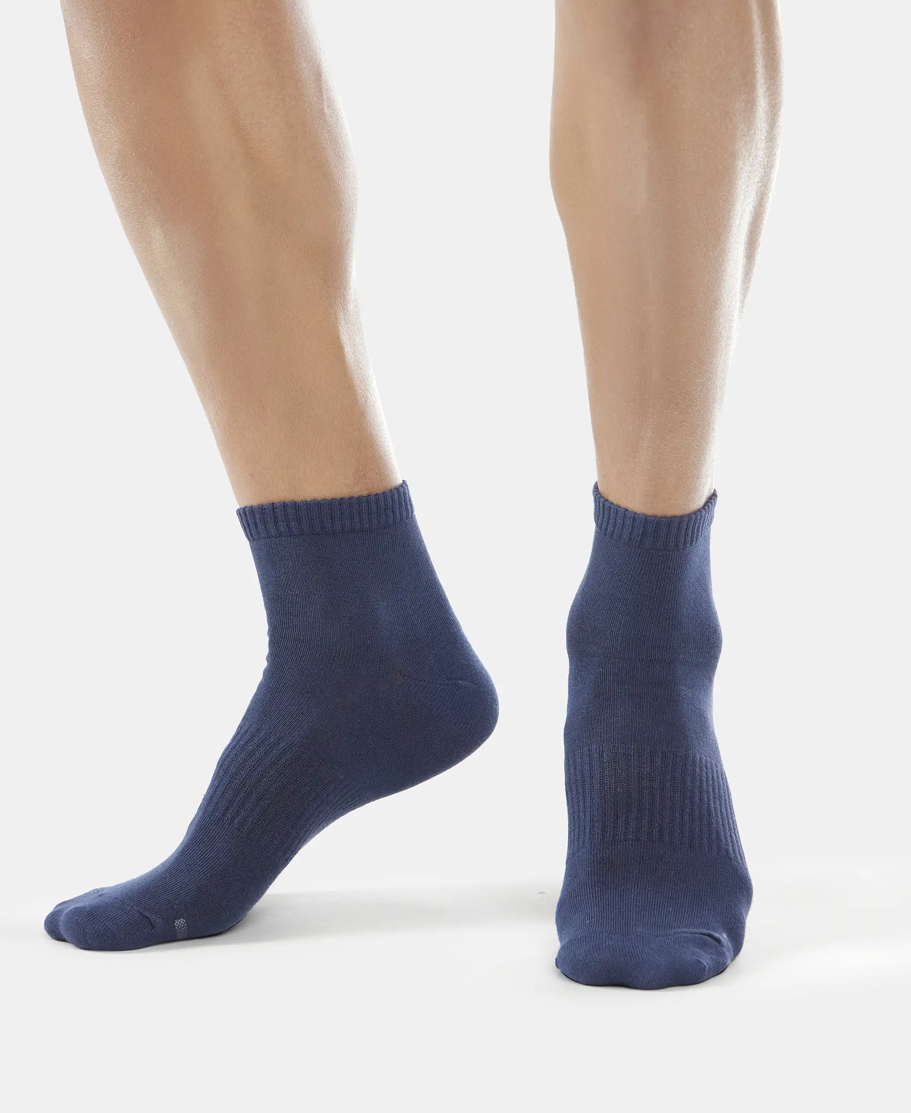 Compact Cotton Elastane Stretch Ankle Length Socks With StayFresh Treatment - Navy & Mid Grey Melange (Pack of 2) - Image 10