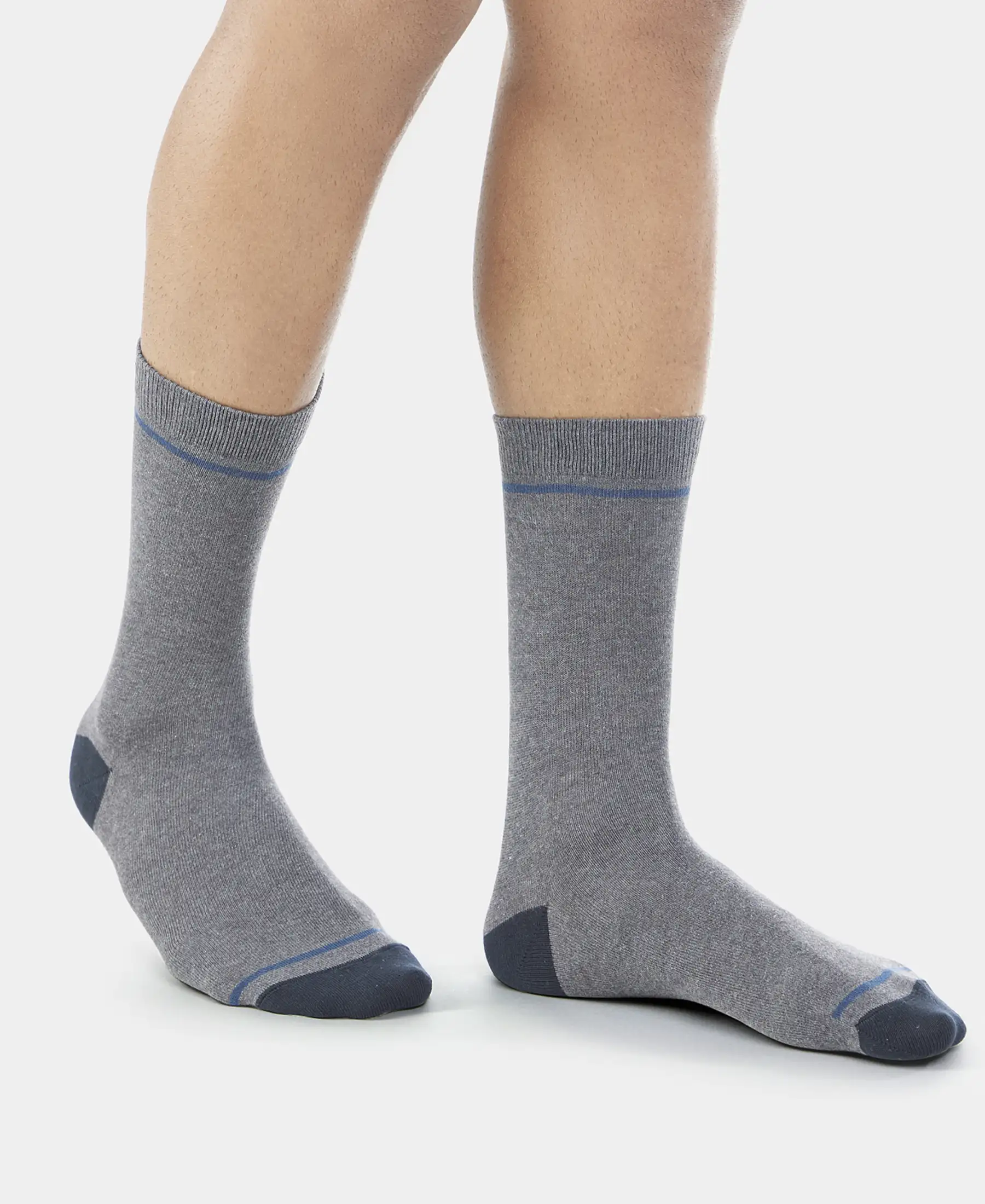 Compact Cotton Elastane Stretch Crew Length Socks with StayFresh Treatment - Charcoal Melange (Pack of 3) - Image 12
