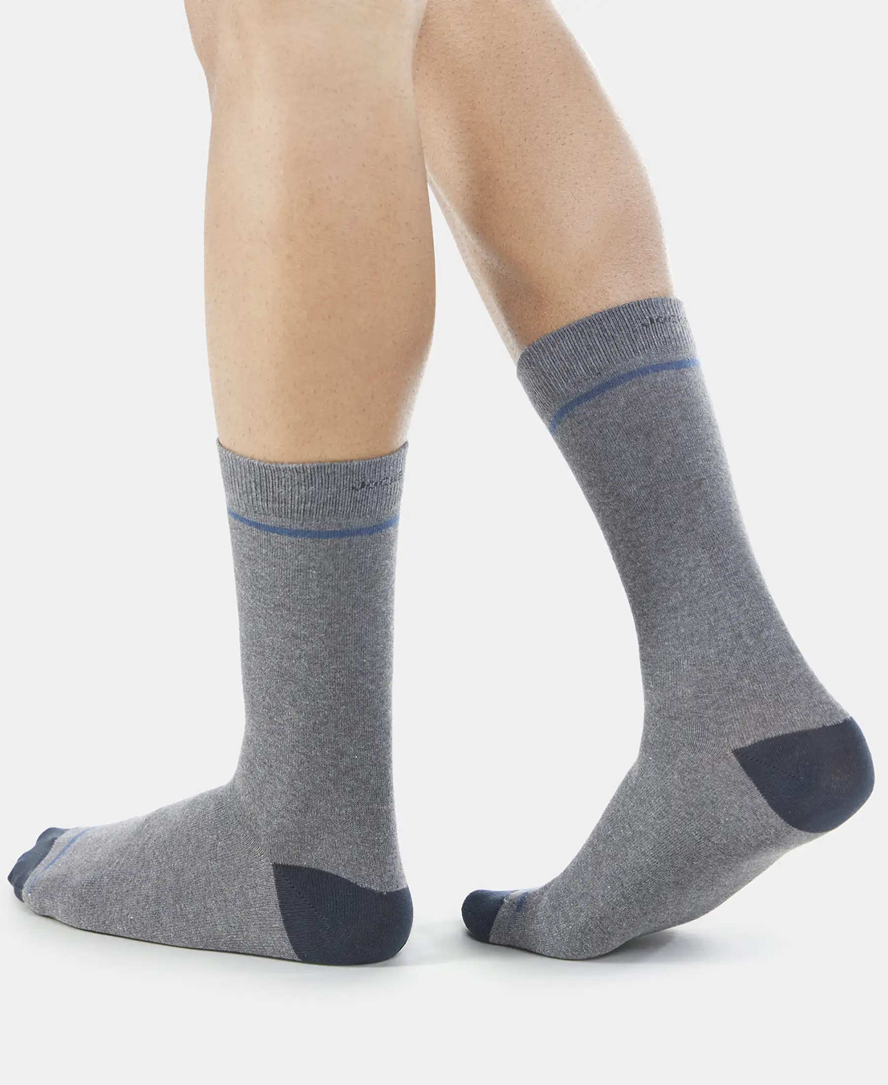 Compact Cotton Elastane Stretch Crew Length Socks with StayFresh Treatment - Charcoal Melange (Pack of 3) - Image 13