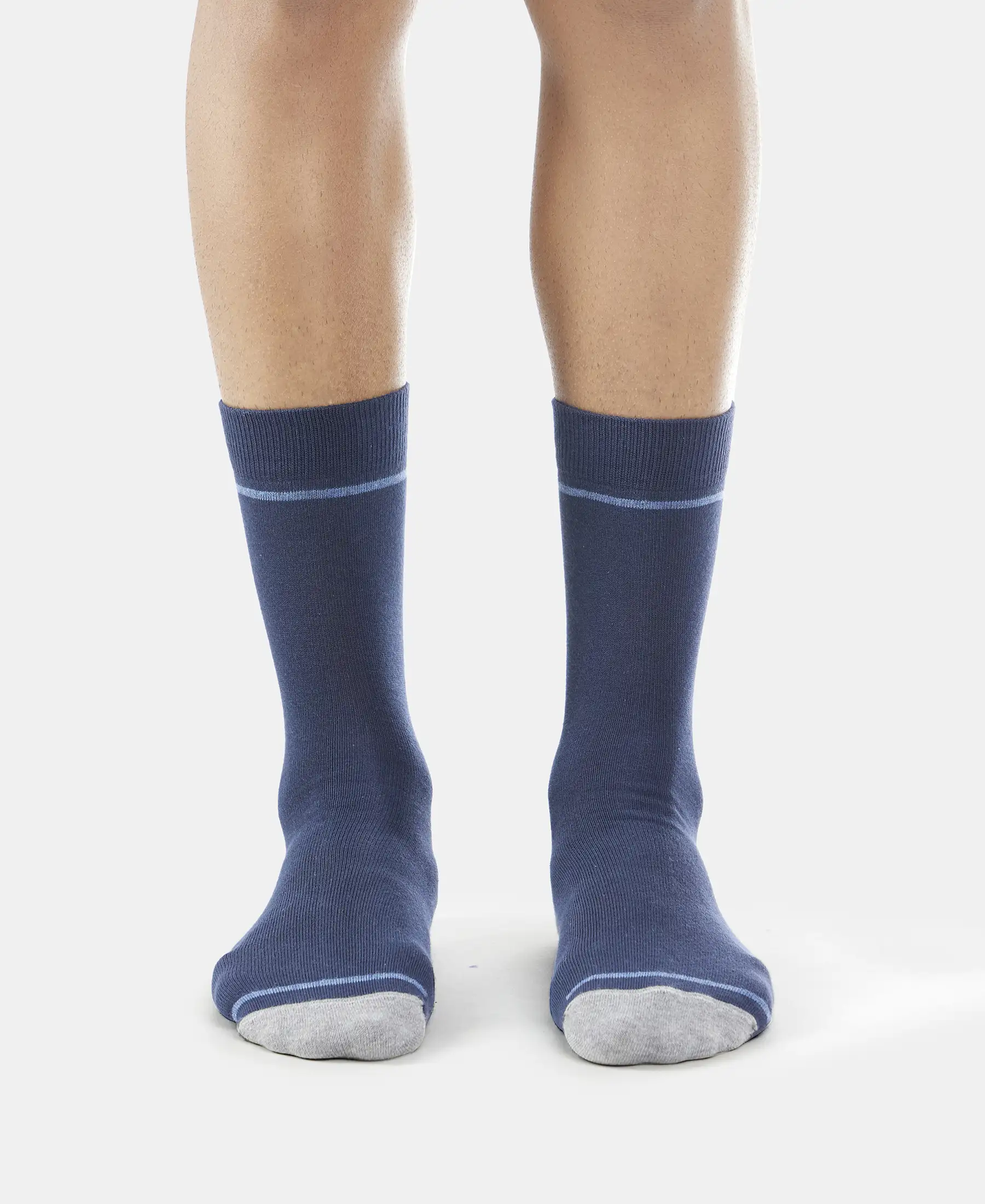 Compact Cotton Elastane Stretch Crew Length Socks with StayFresh Treatment - Navy (Pack of 3) - Image 2