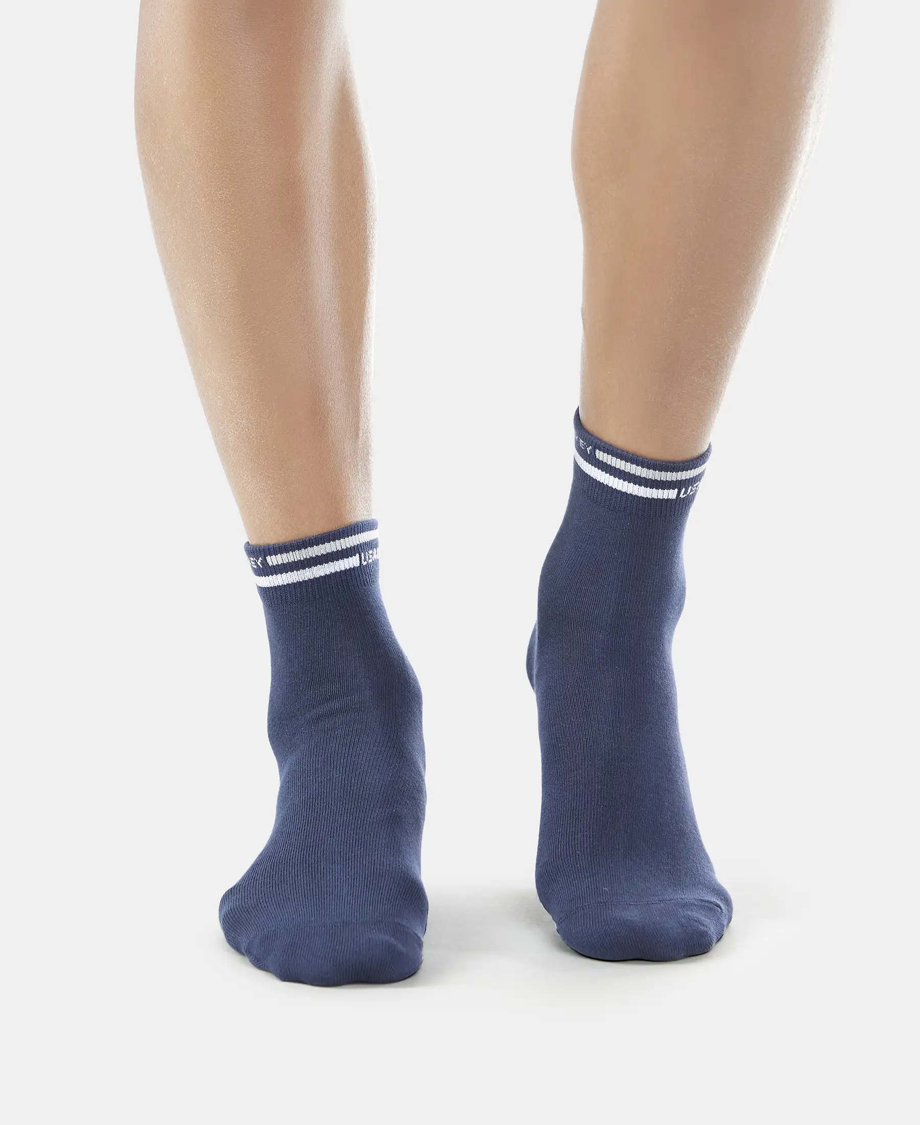 Compact Cotton Elastane Stretch Ankle Length Socks with StayFresh Treatment - Navy (Pack of 2) - Image 2