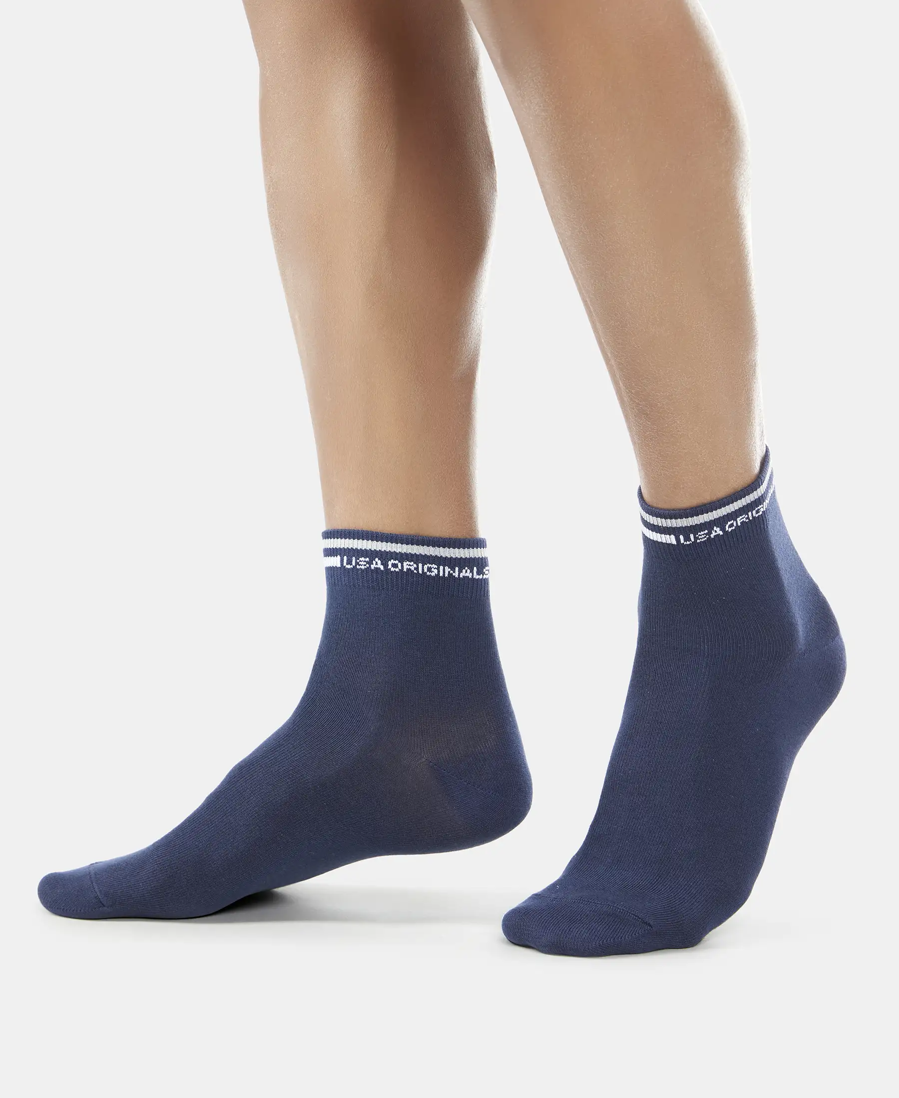 Compact Cotton Elastane Stretch Ankle Length Socks with StayFresh Treatment - Navy (Pack of 2) - Image 6