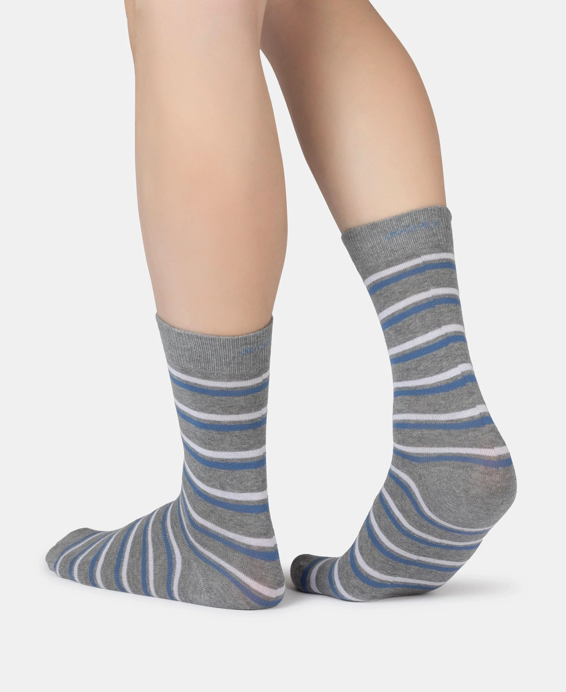 Compact Cotton Elastane Stretch Crew Length Socks With StayFresh Treatment - Mid Grey Melange - Image 4