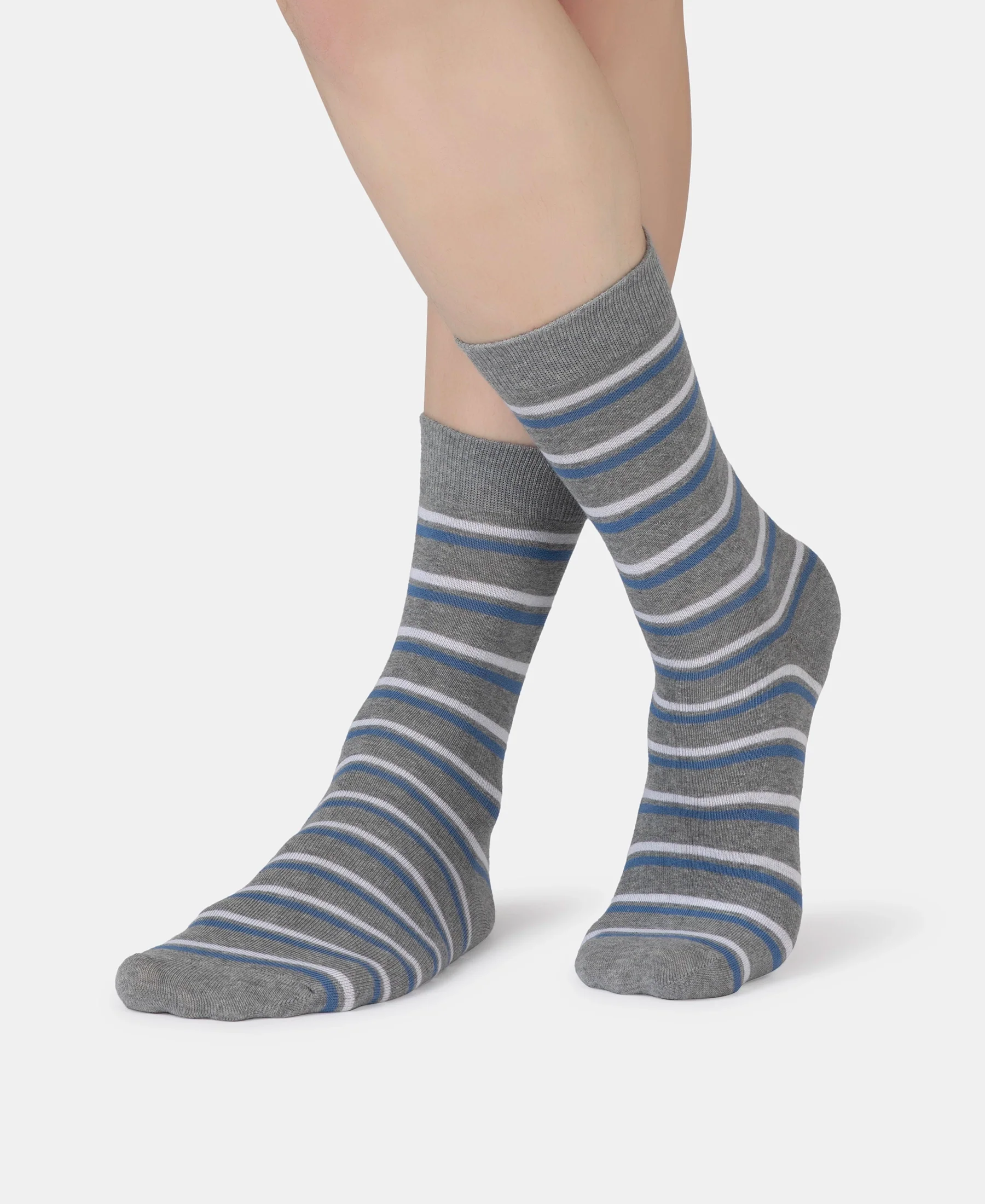 Compact Cotton Elastane Stretch Crew Length Socks With StayFresh Treatment - Mid Grey Melange - Image 5