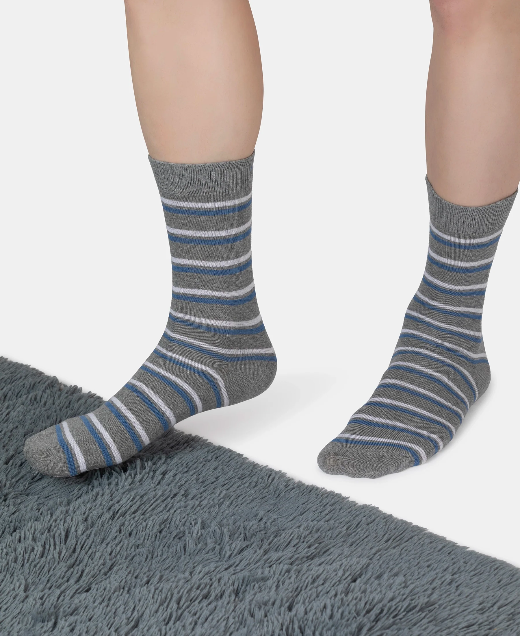 Compact Cotton Elastane Stretch Crew Length Socks With StayFresh Treatment - Mid Grey Melange - Image 7