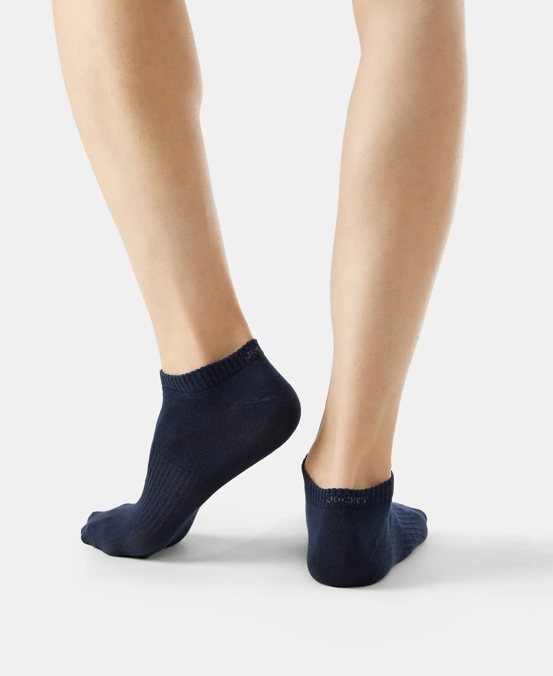 Compact Cotton Elastane Stretch Low Show Socks With StayFresh Treatment - Black/Charcoal Melange/Navy Melange (Pack of 3) - Image 14