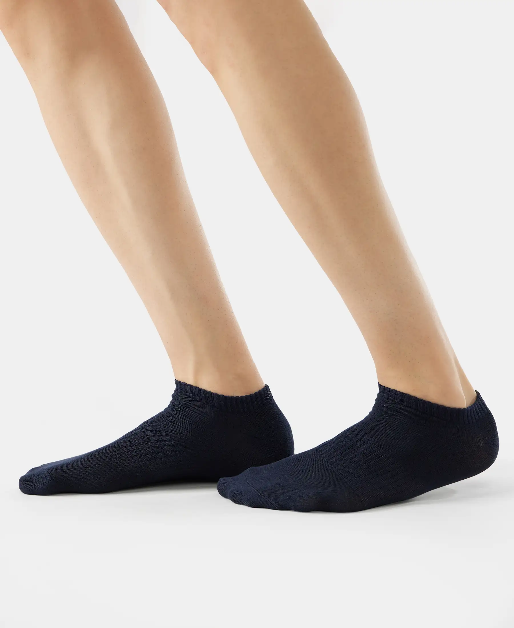 Compact Cotton Elastane Stretch Low Show Socks With StayFresh Treatment - Black/Charcoal Melange/Navy Melange (Pack of 3) - Image 8