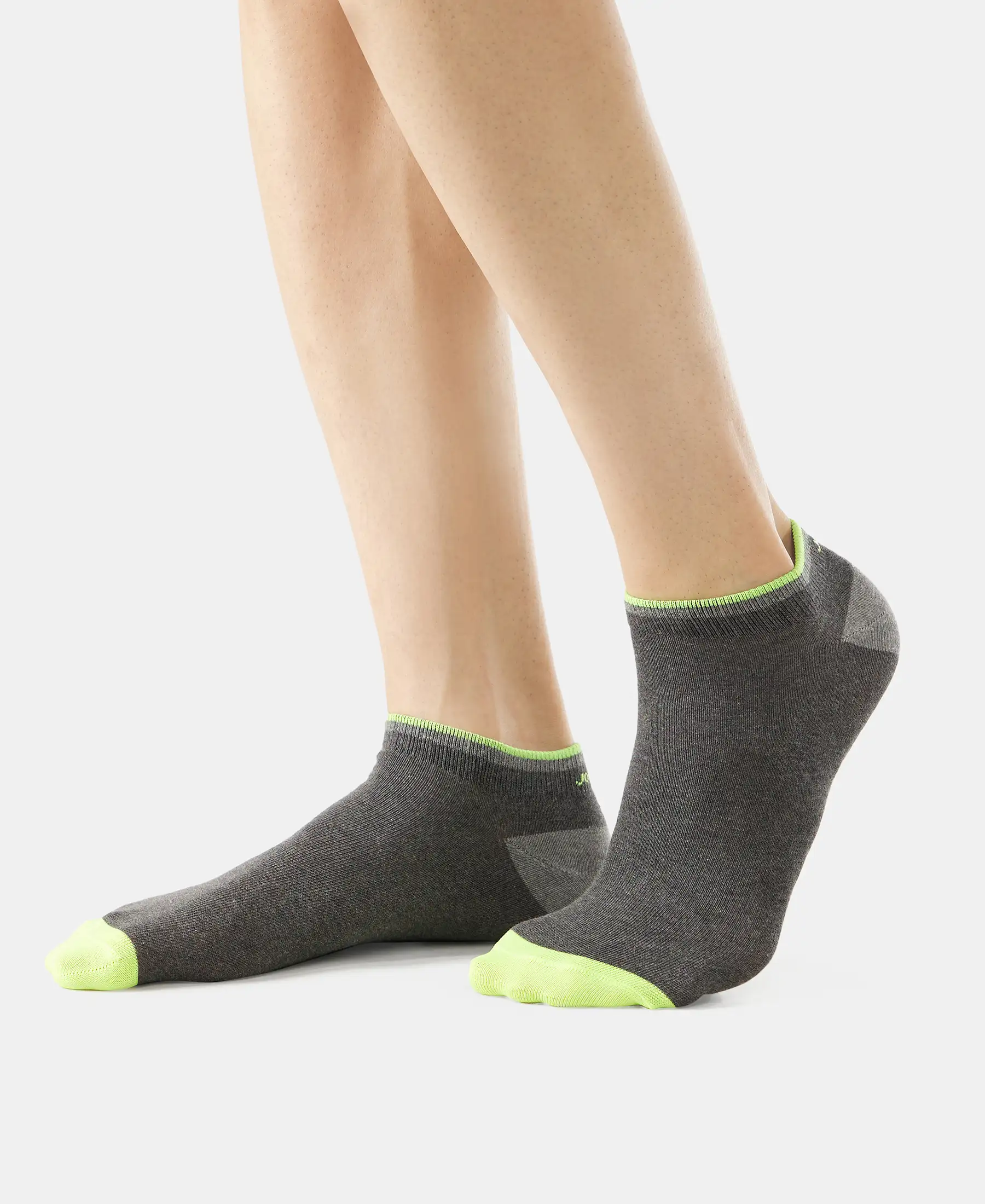 Compact Cotton Elastane Stretch Low Show Socks With StayFresh Treatment - Charcoal Melange (Pack of 2) - Image 6