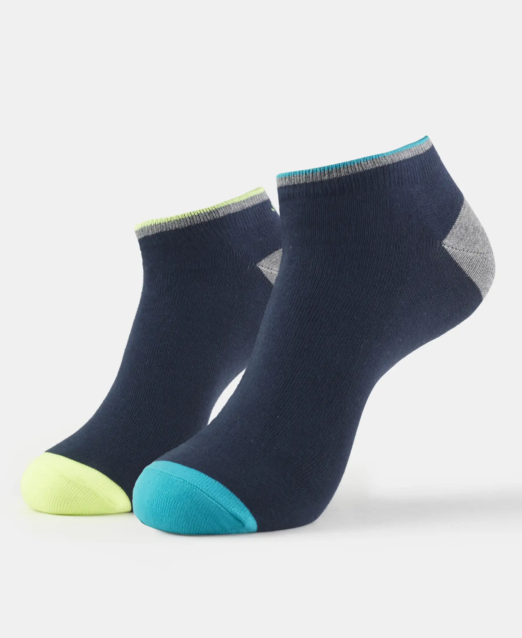 Compact Cotton Elastane Stretch Low Show Socks With StayFresh Treatment - Navy (Pack of 2)