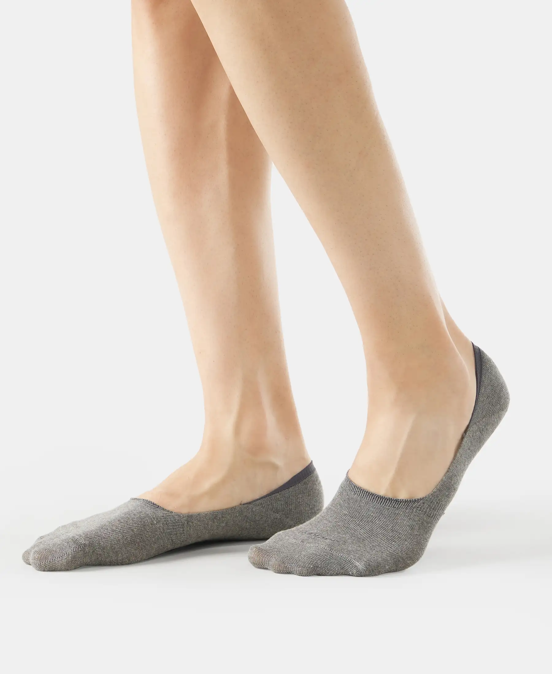 Compact Cotton Elastane Stretch No Show Socks With StayFresh Treatment - Mid Grey Melange (Pack of 2) - Image 3