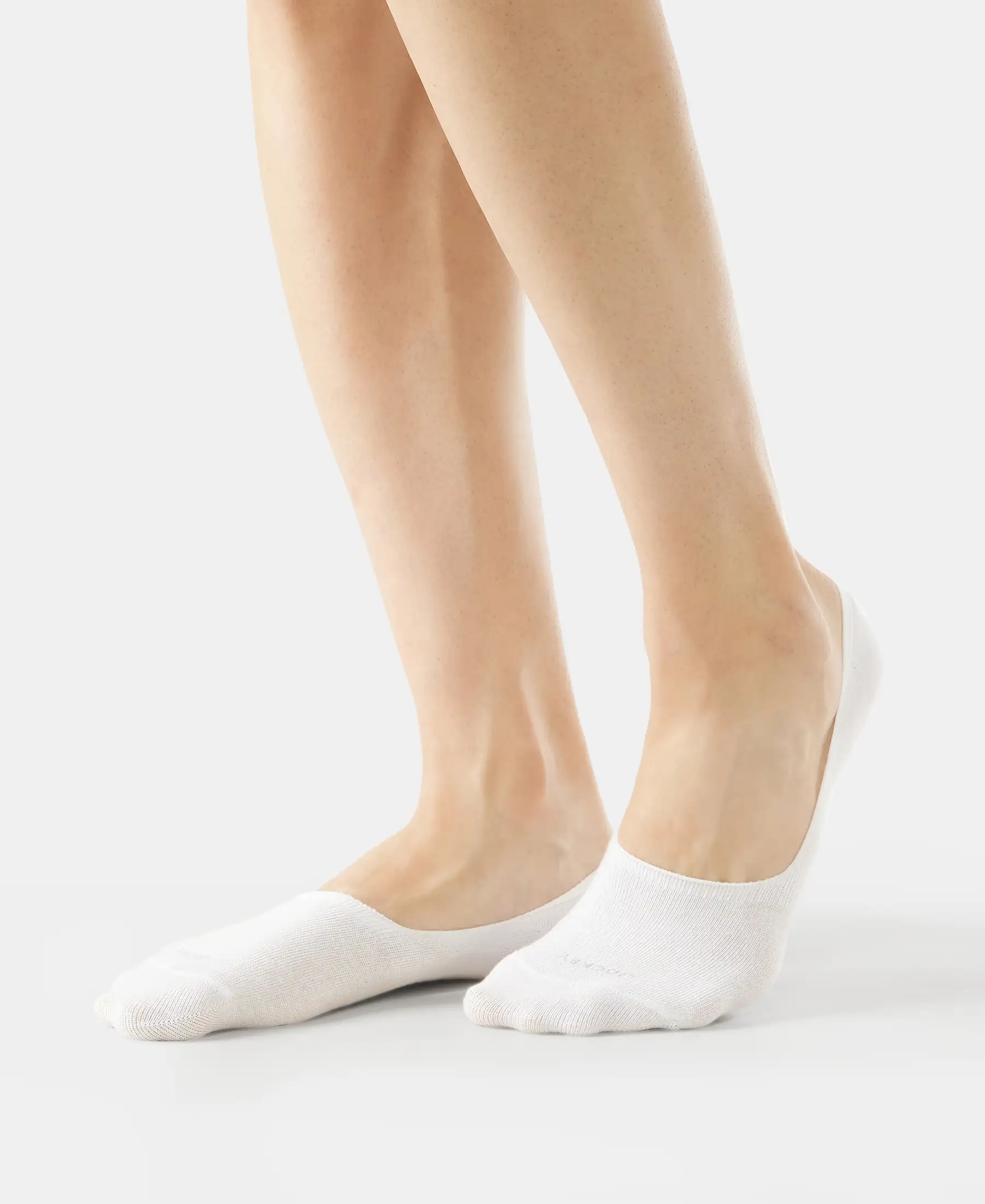 Compact Cotton Elastane Stretch No Show Socks With StayFresh Treatment - White (Pack of 2) - Image 3