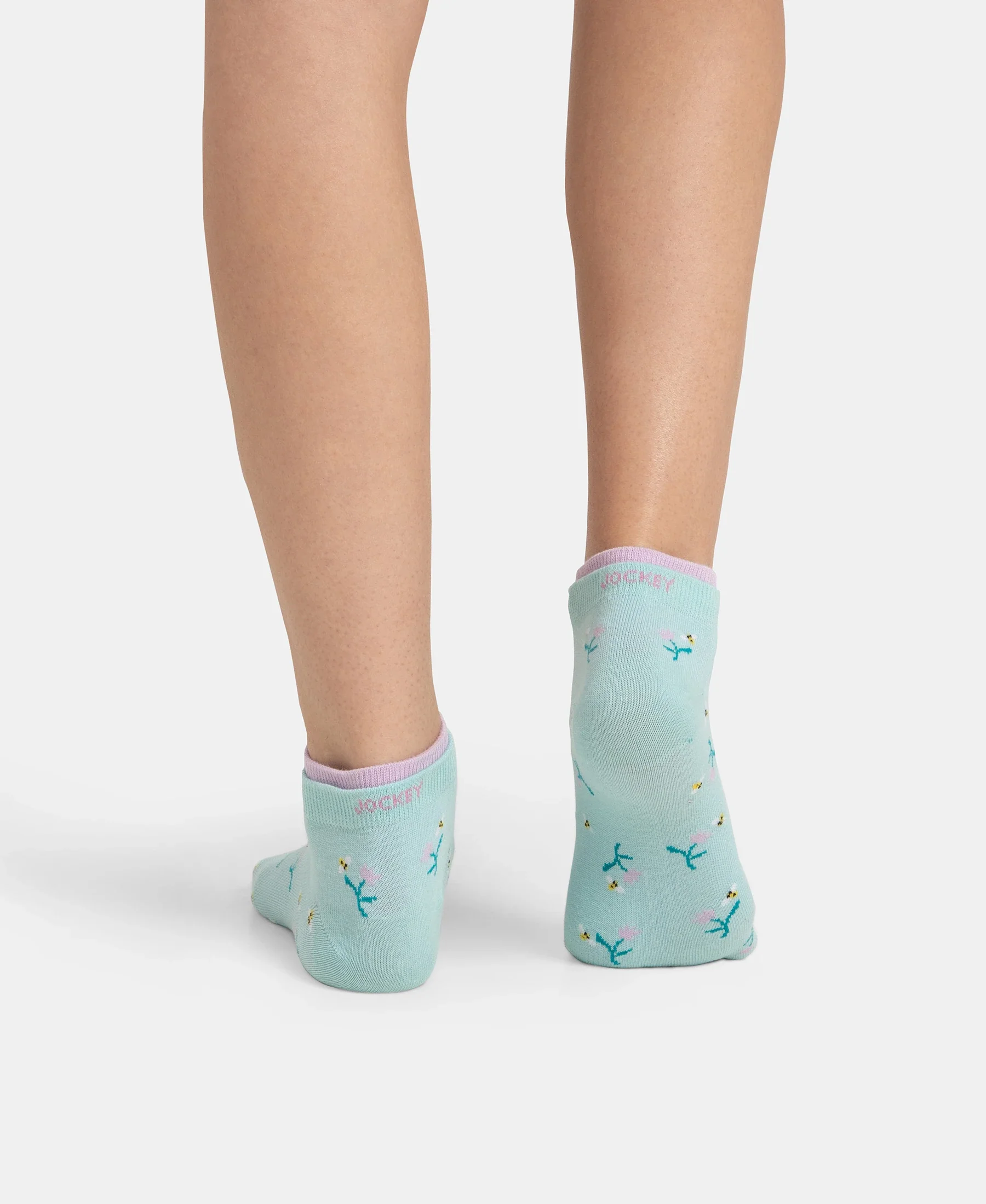 Compact Cotton Stretch Low Show Socks with StayFresh Treatment - Orchid Bloom & Pastel Turquiose (Pack of 2) - Image 4