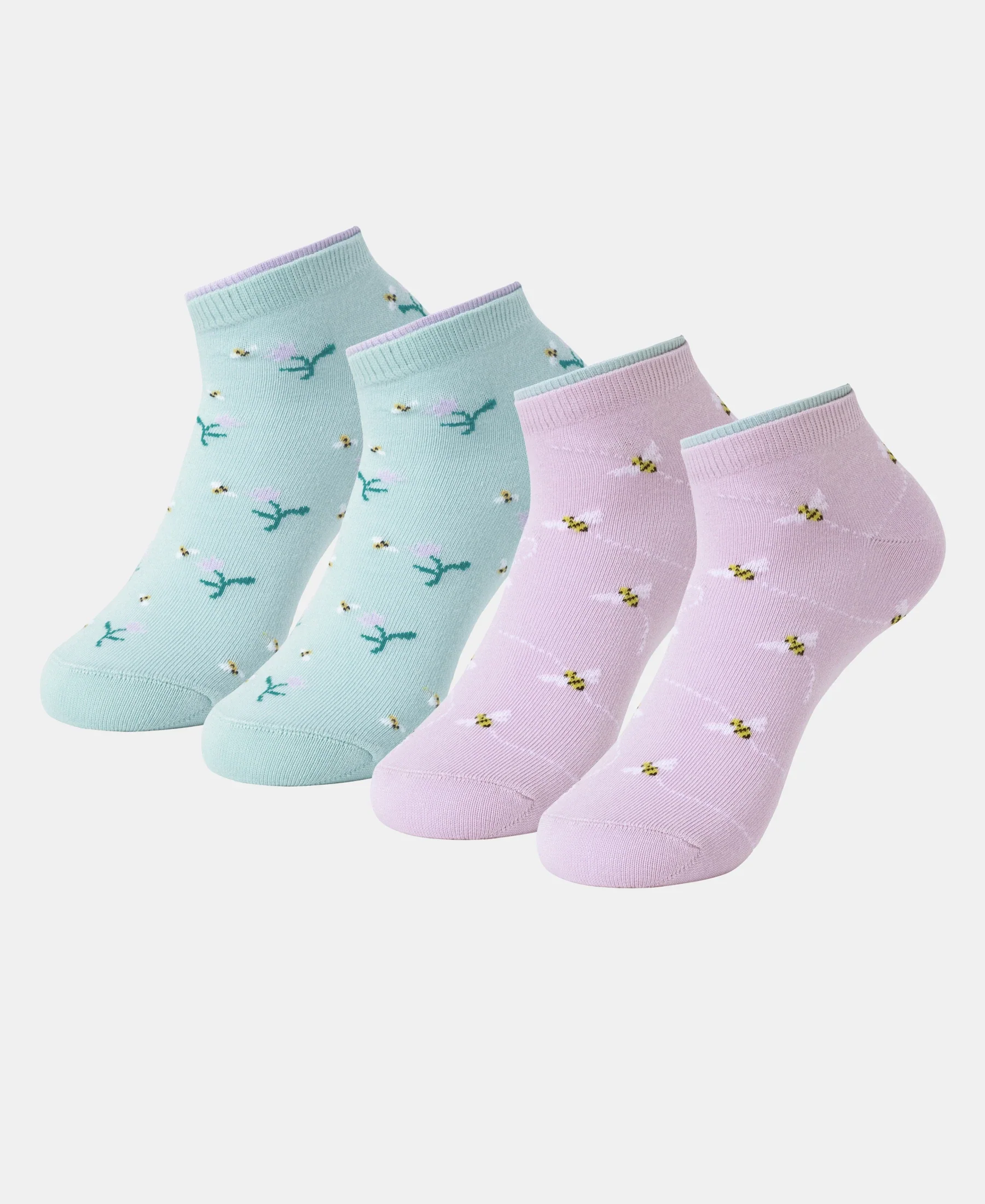 Compact Cotton Stretch Low Show Socks with StayFresh Treatment - Orchid Bloom & Pastel Turquiose (Pack of 2) - Image 5