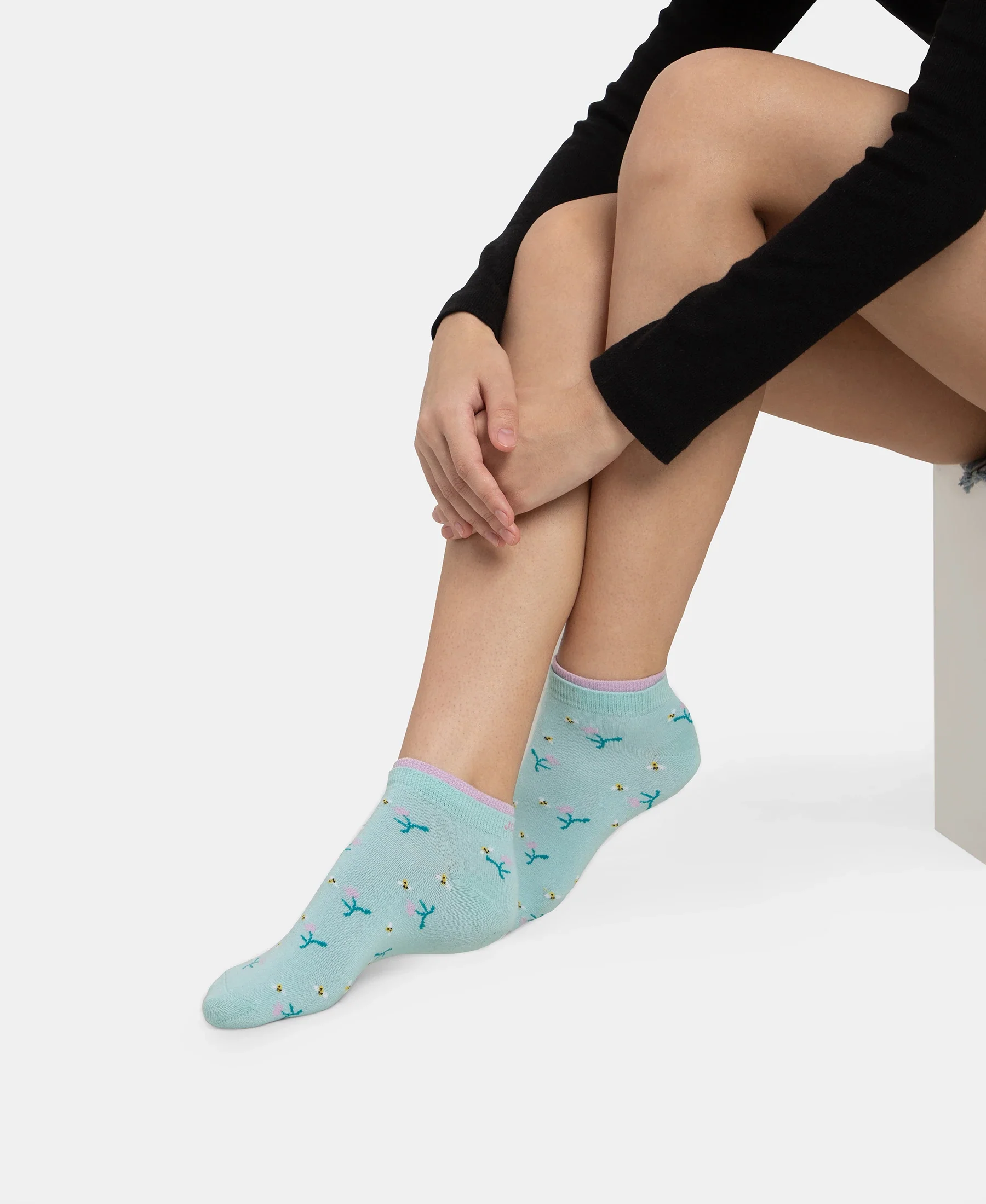 Compact Cotton Stretch Low Show Socks with StayFresh Treatment - Orchid Bloom & Pastel Turquiose (Pack of 2) - Image 7