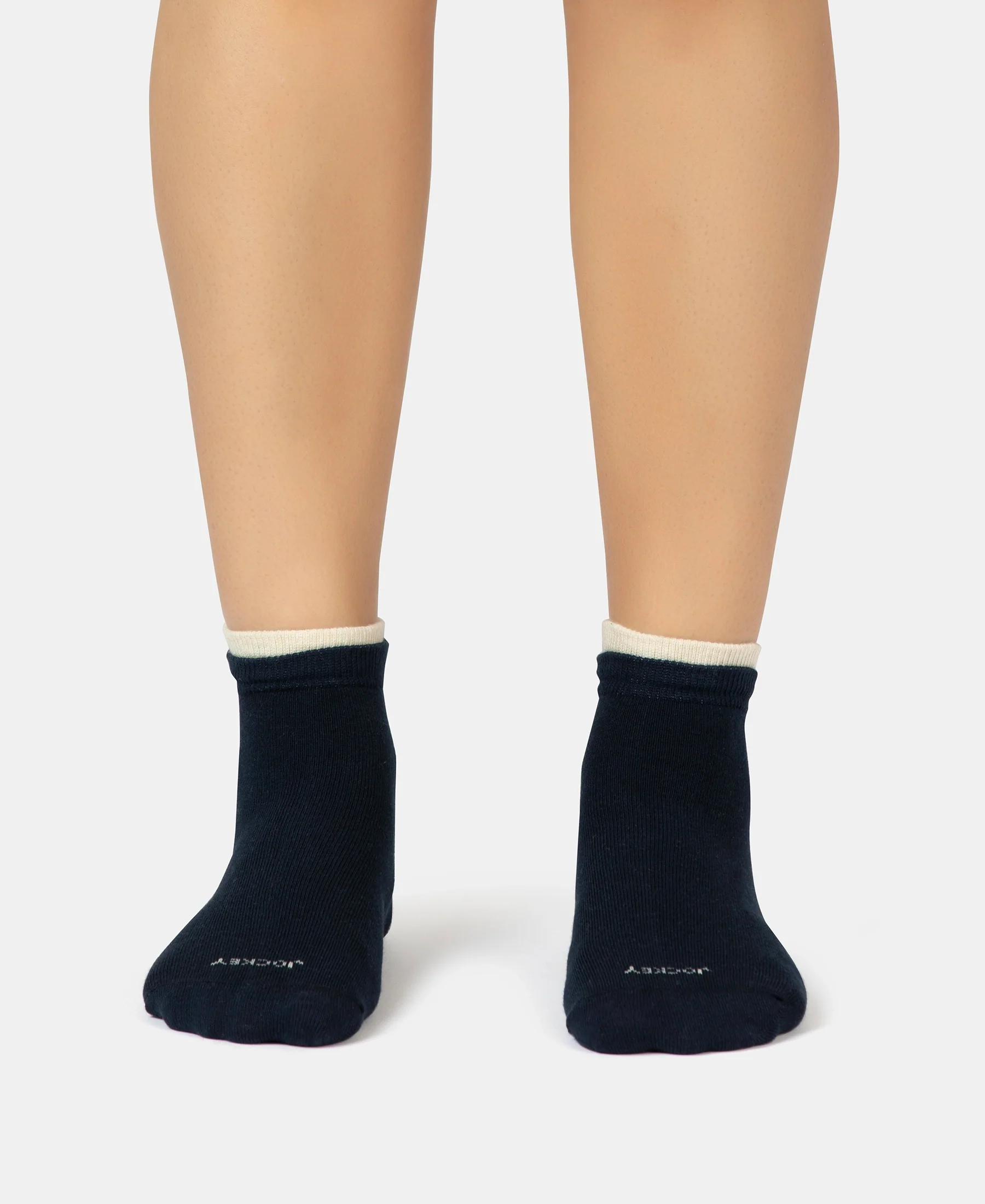Compact Cotton Stretch Solid Low Show Socks with Stay Fresh Treatment - Navy & Ether Melange (Pack of 2) - Image 2