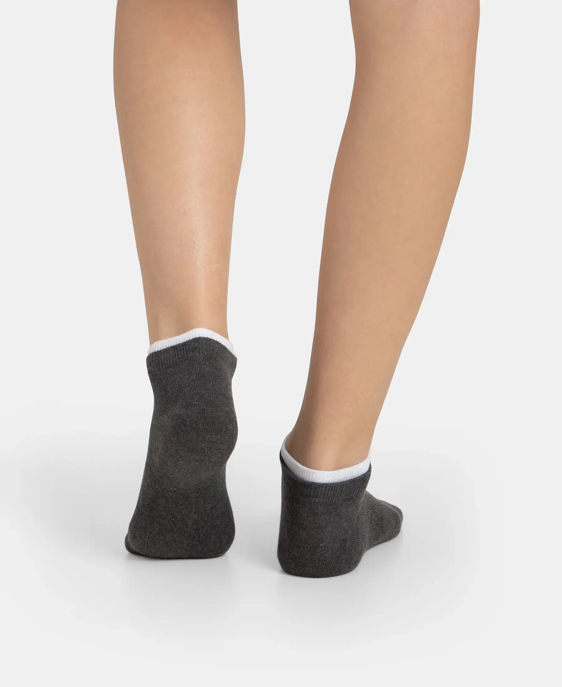 Compact Cotton Stretch Solid Low Show Socks with Stay Fresh Treatment - White & Charcoal Melange (Pack of 2) - Image 10