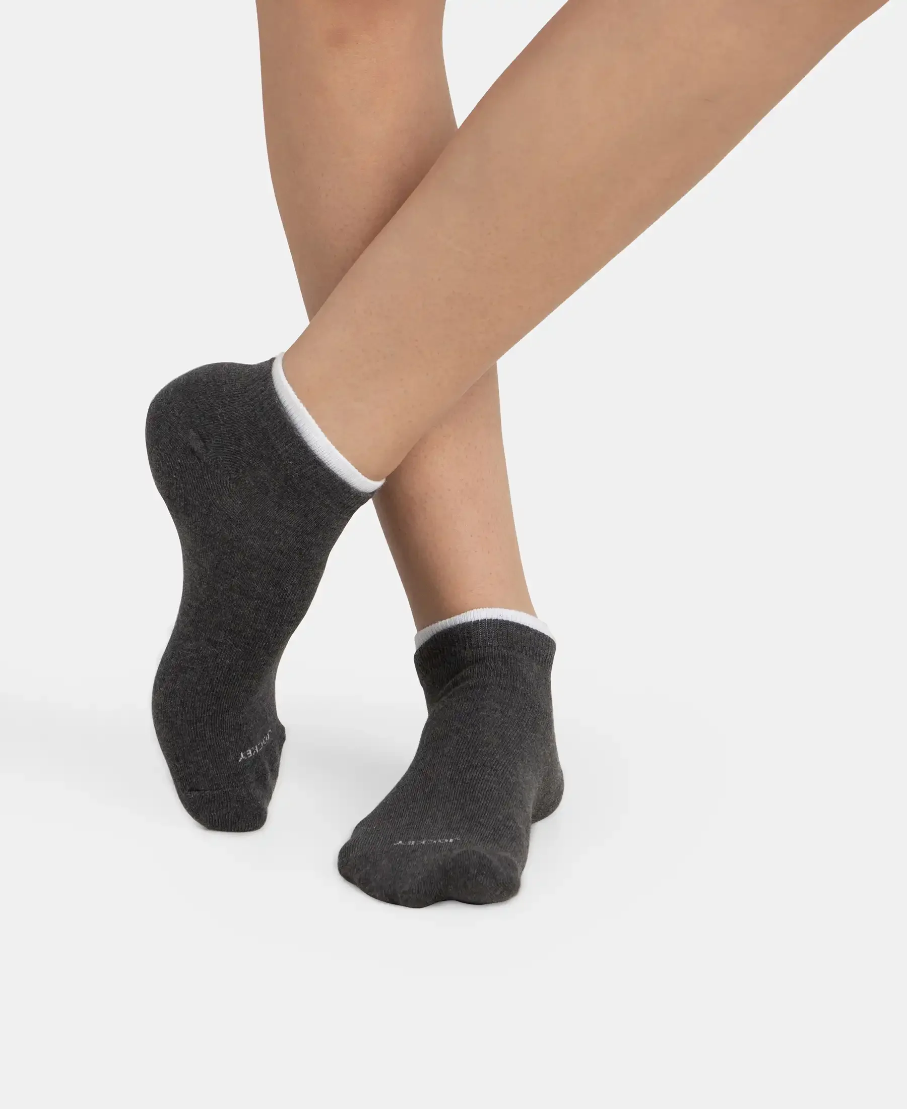 Compact Cotton Stretch Solid Low Show Socks with Stay Fresh Treatment - White & Charcoal Melange (Pack of 2) - Image 11