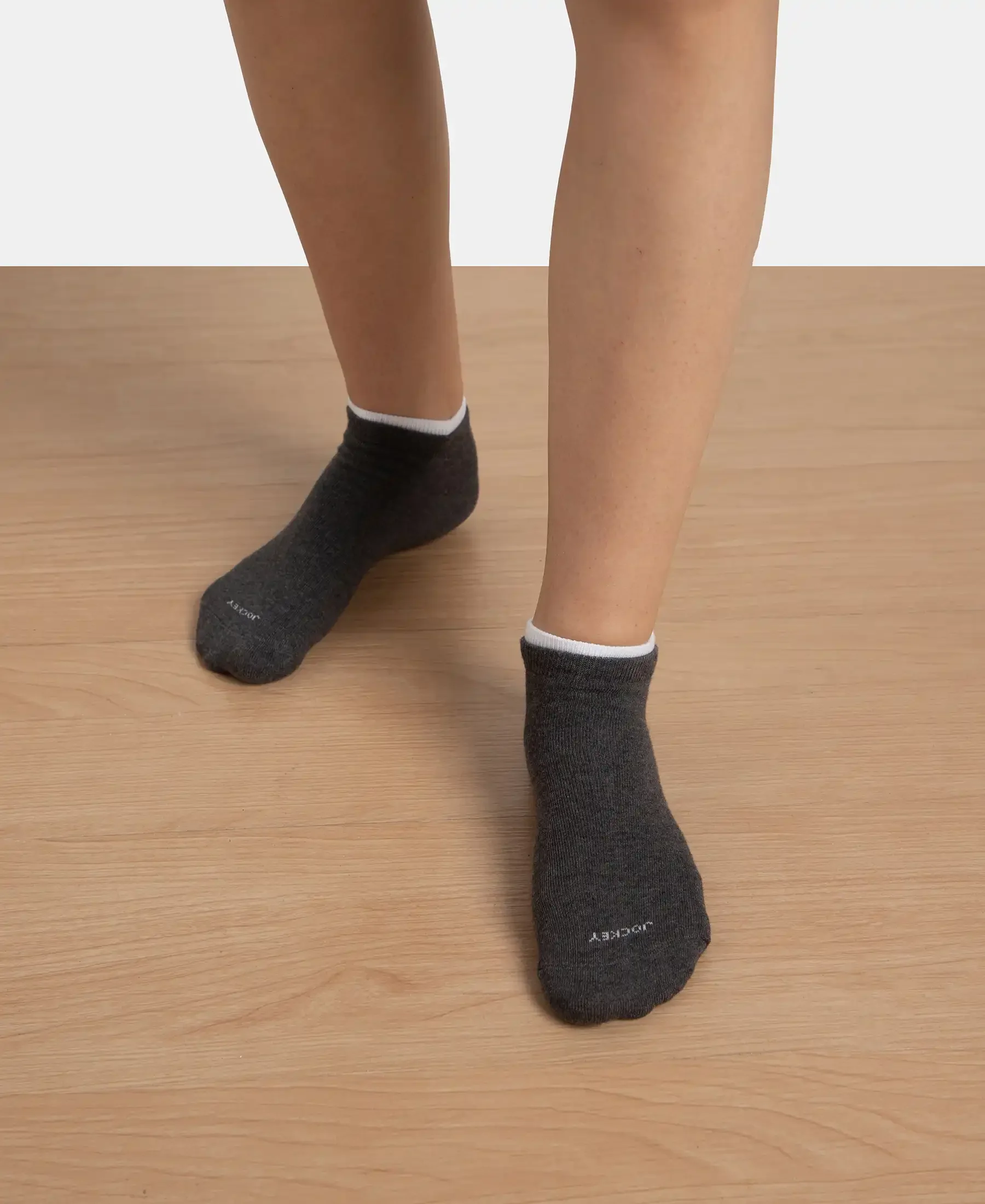 Compact Cotton Stretch Solid Low Show Socks with Stay Fresh Treatment - White & Charcoal Melange (Pack of 2) - Image 12