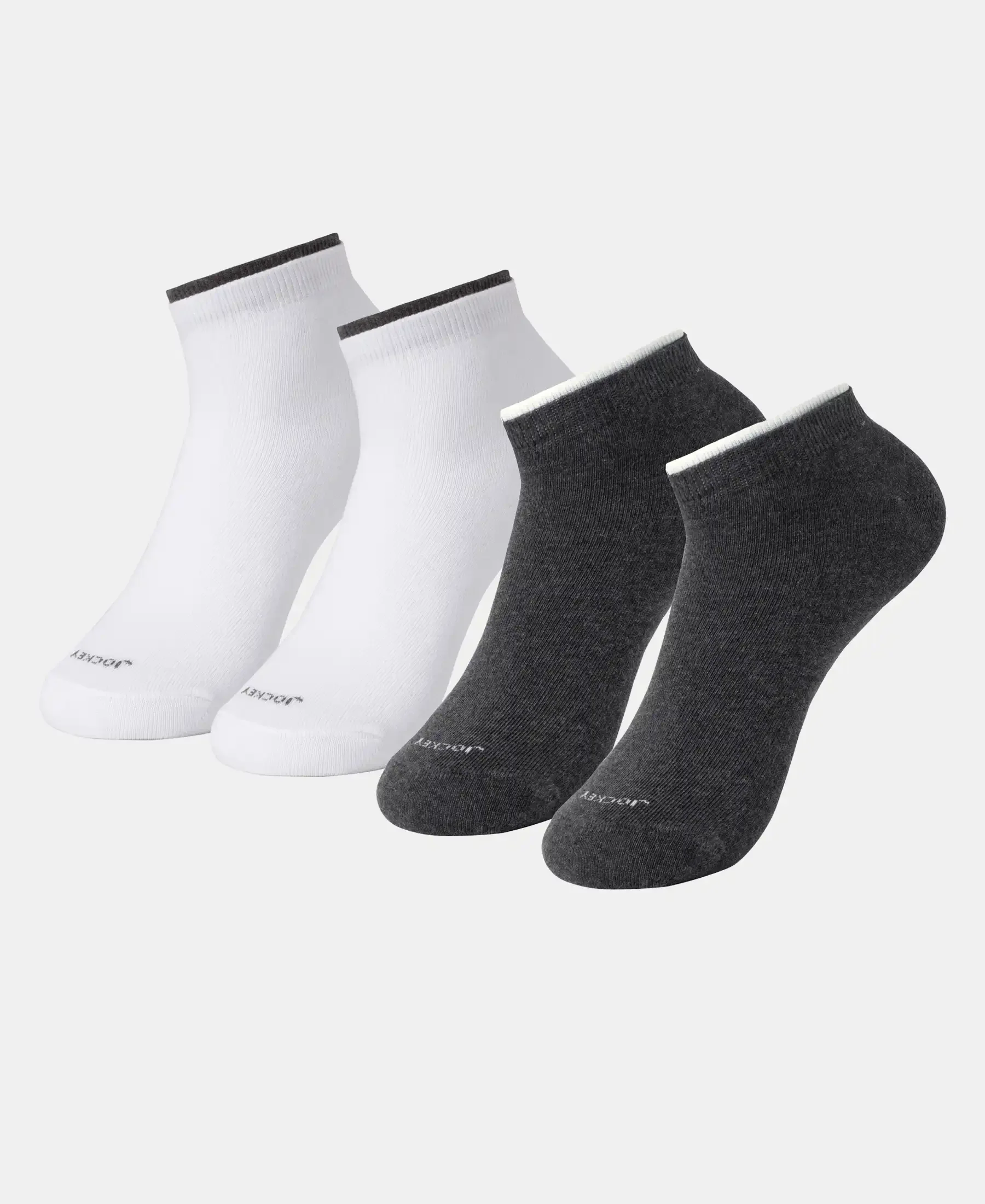 Compact Cotton Stretch Solid Low Show Socks with Stay Fresh Treatment - White & Charcoal Melange (Pack of 2) - Image 5