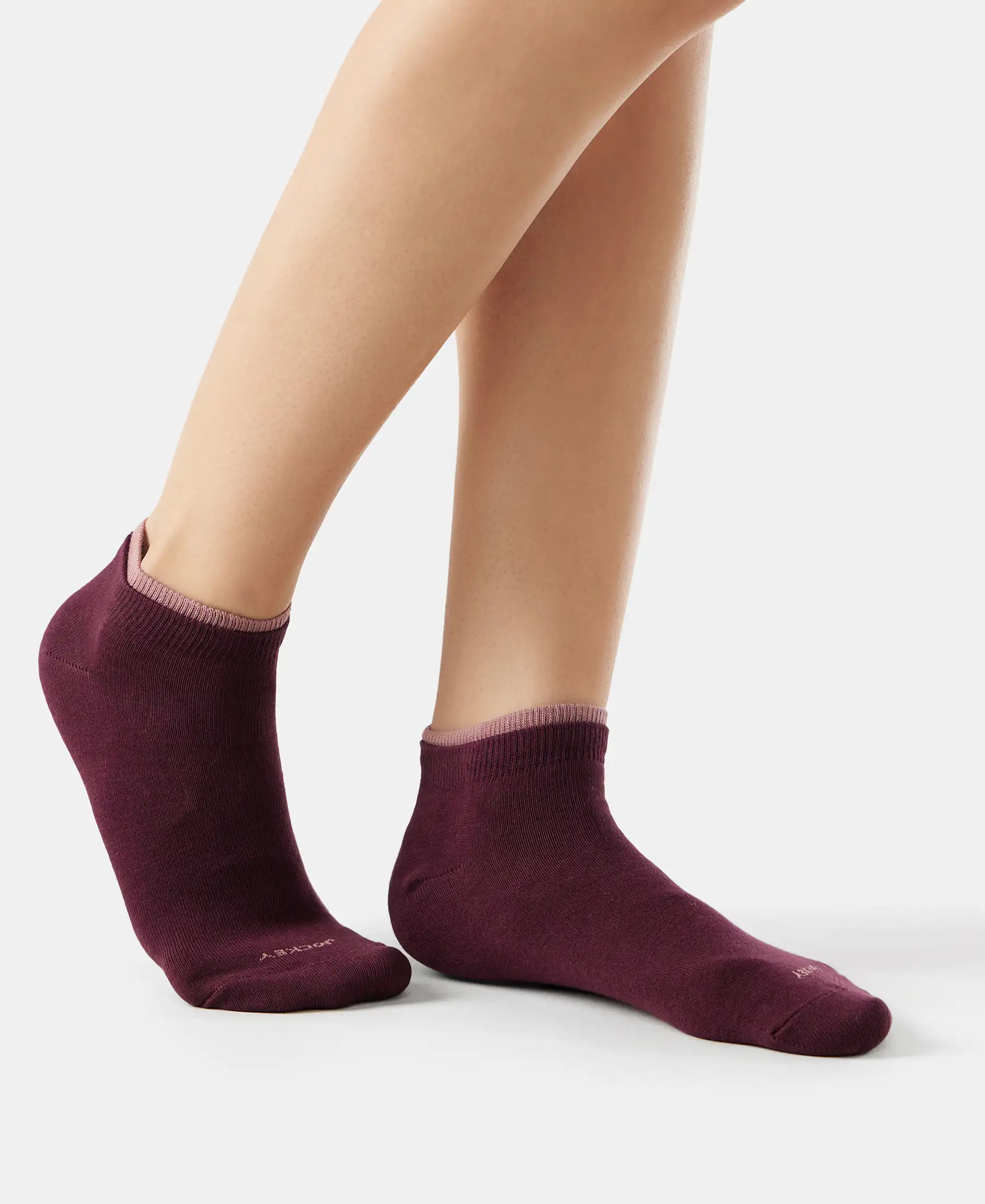 Compact Cotton Stretch Solid Low Show Socks with StayFresh Treatment - Wistful mauve & Wine Tasting (Pack of 2) - Image 4