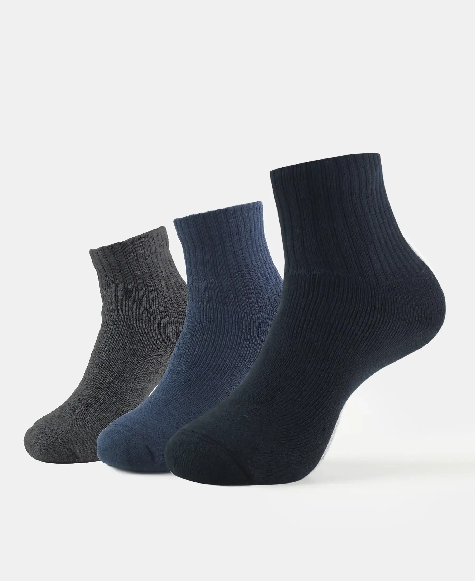 Compact Cotton Terry Ankle Length Socks With StayFresh Treatment - Black/Navy/Charcoal Melange (Pack of 3) - Image 5