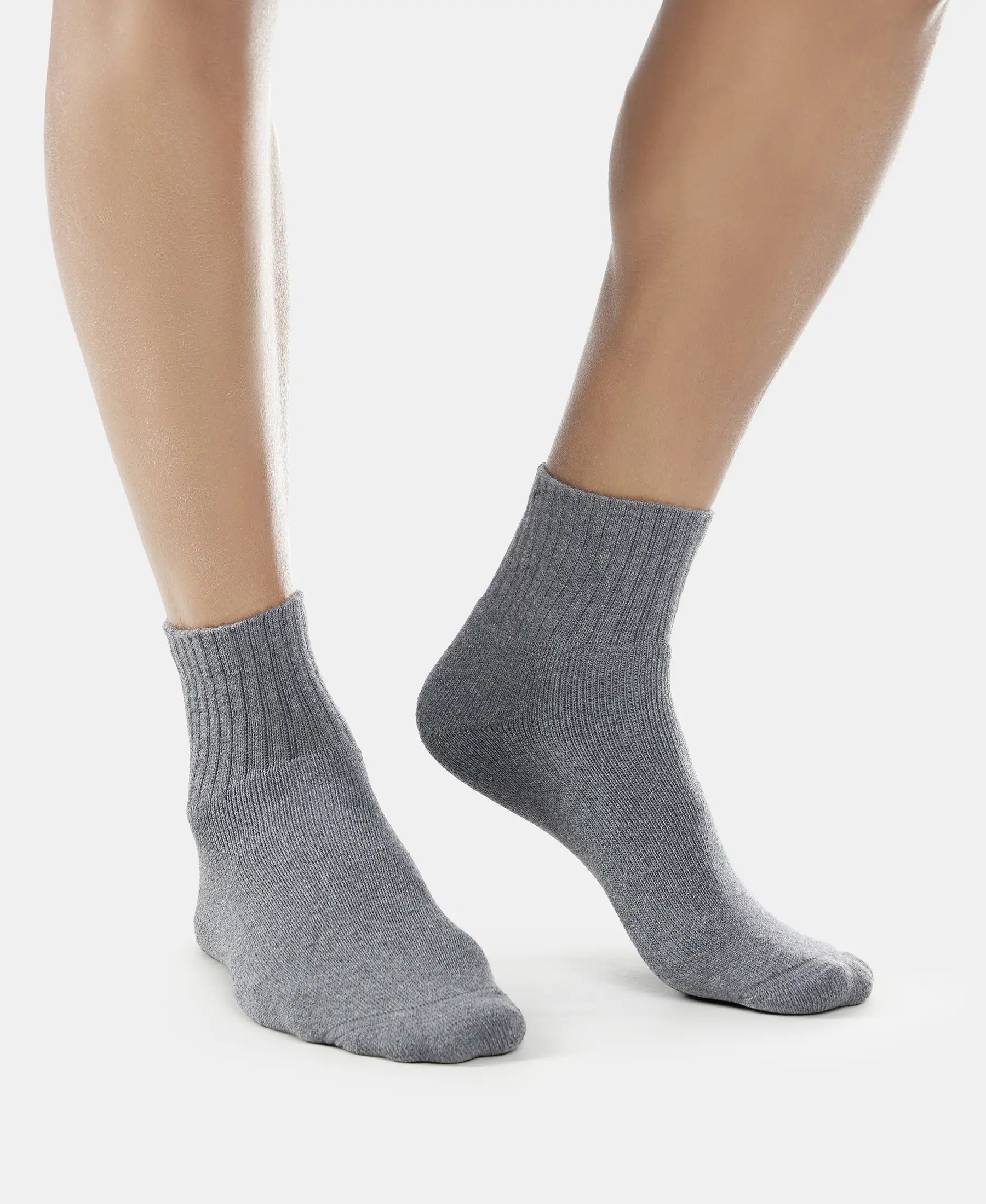 Compact Cotton Terry Ankle Length Socks With StayFresh Treatment - Charcoal Melange - Image 3