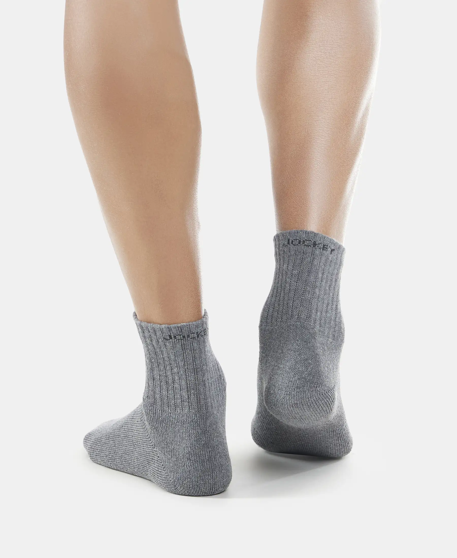 Compact Cotton Terry Ankle Length Socks With StayFresh Treatment - Charcoal Melange - Image 4