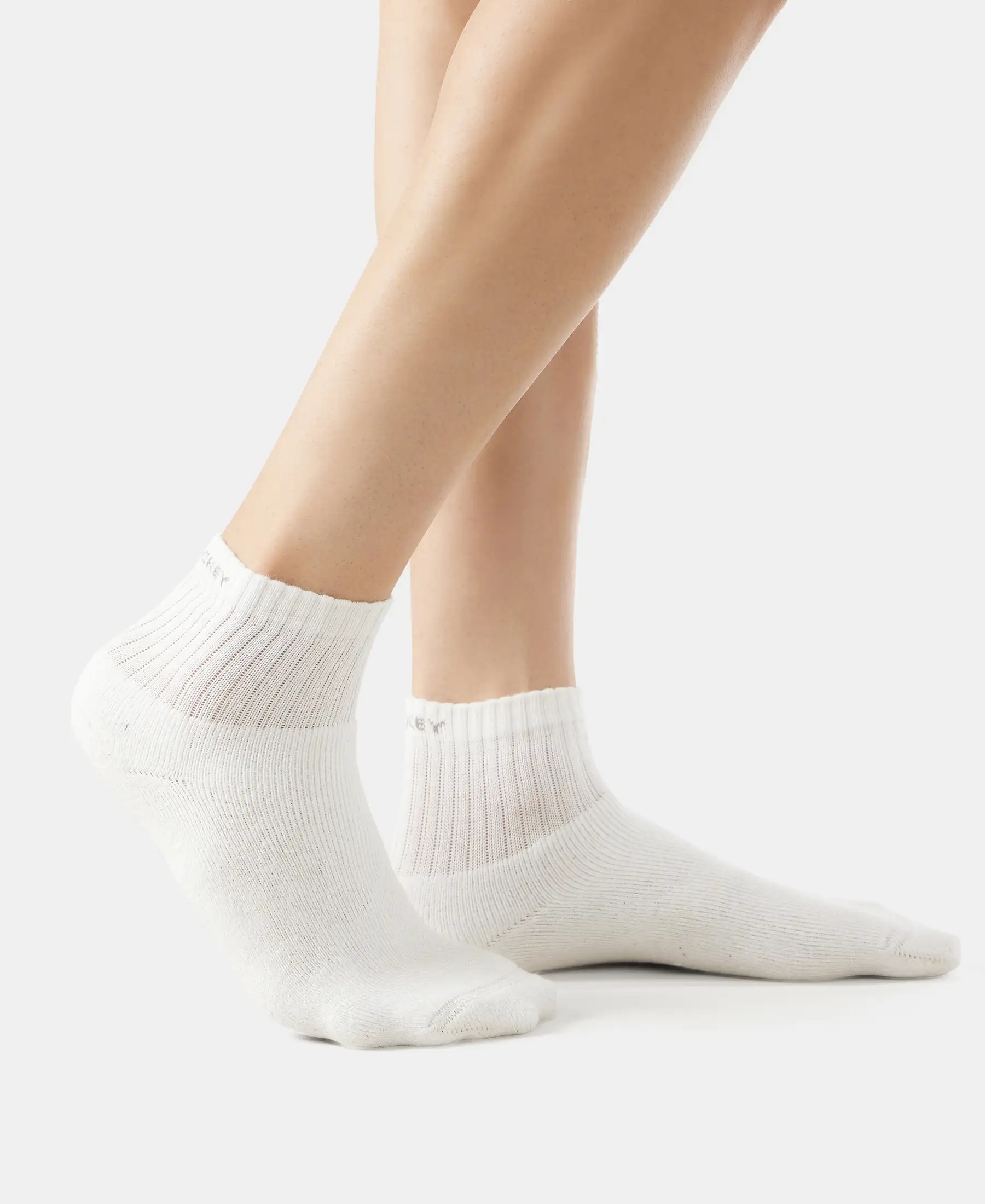 Compact Cotton Terry Ankle Length Socks With StayFresh Treatment - White - Image 3