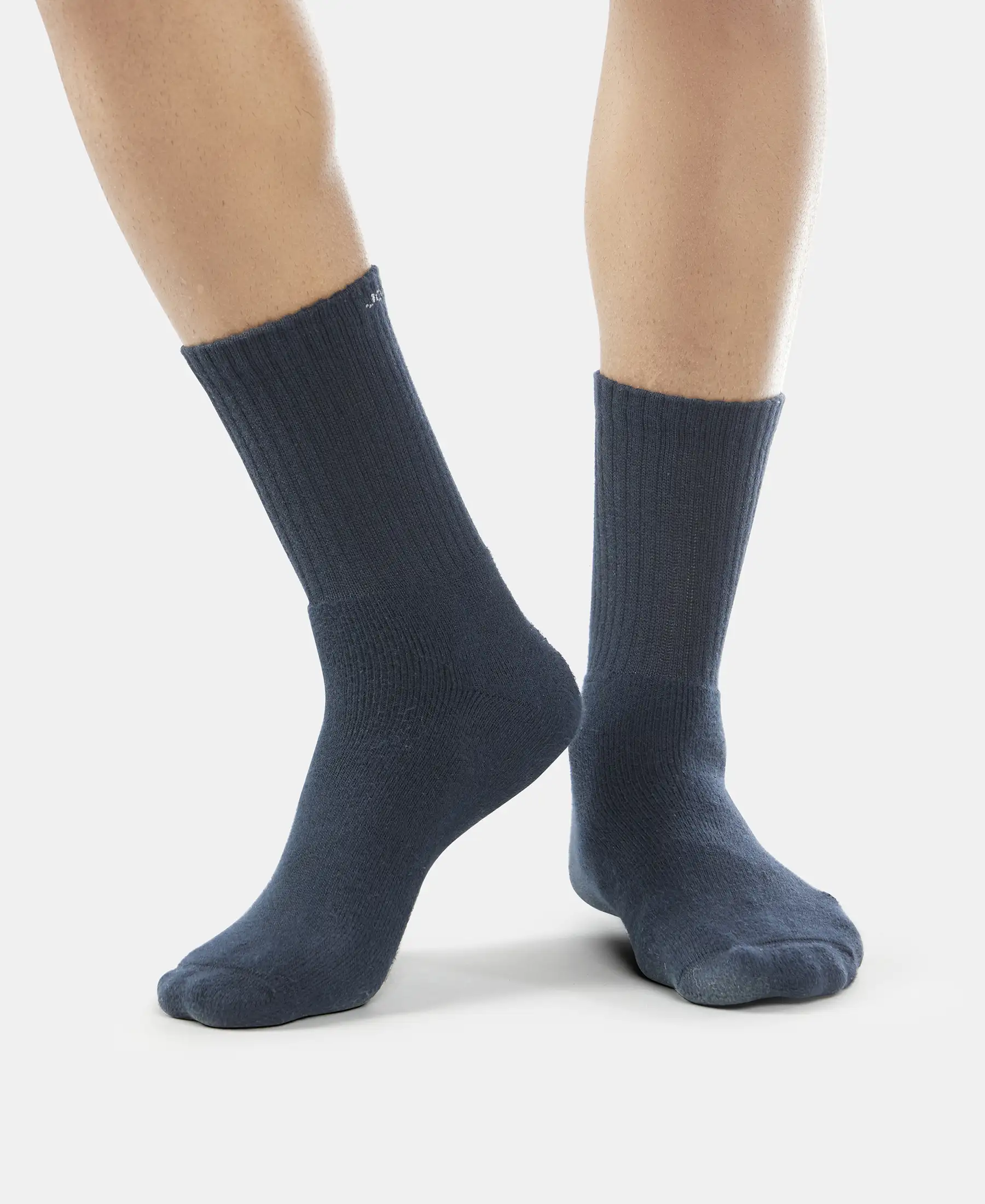 Compact Cotton Terry Crew Length Socks With StayFresh Treatment - Black, Midgrey Melange & Charcoal Melange (Pack of 3) - Image 6