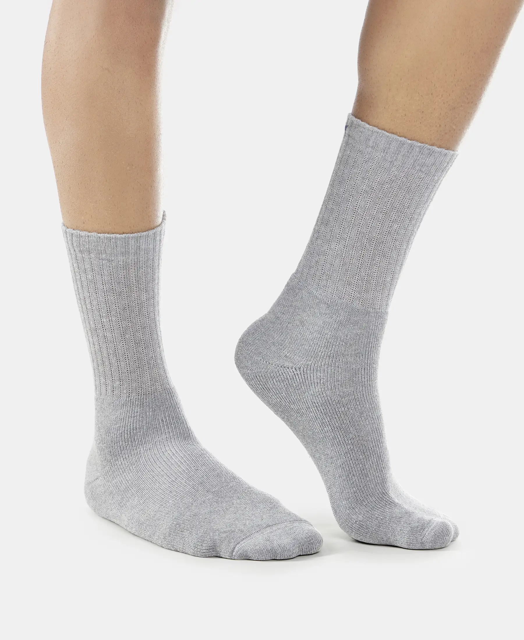 Compact Cotton Terry Crew Length Socks With StayFresh Treatment - Black, Midgrey Melange & Charcoal Melange (Pack of 3) - Image 8