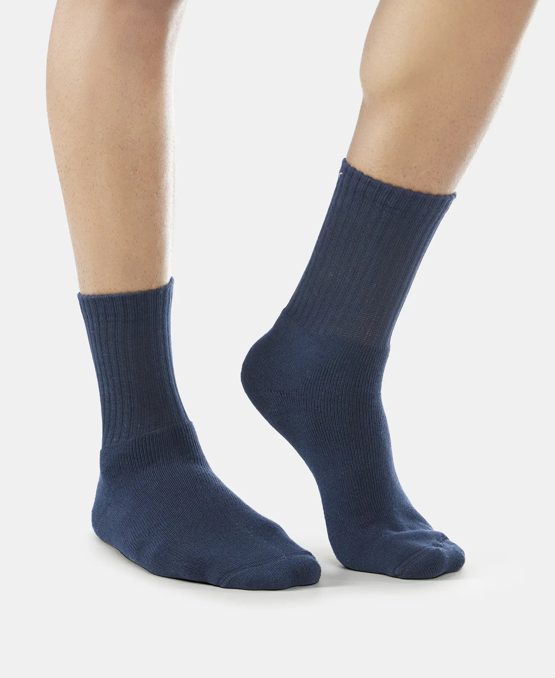 Compact Cotton Terry Crew Length Socks With StayFresh Treatment - Black, Midgrey Melange & Navy (Pack of 3) - Image 14