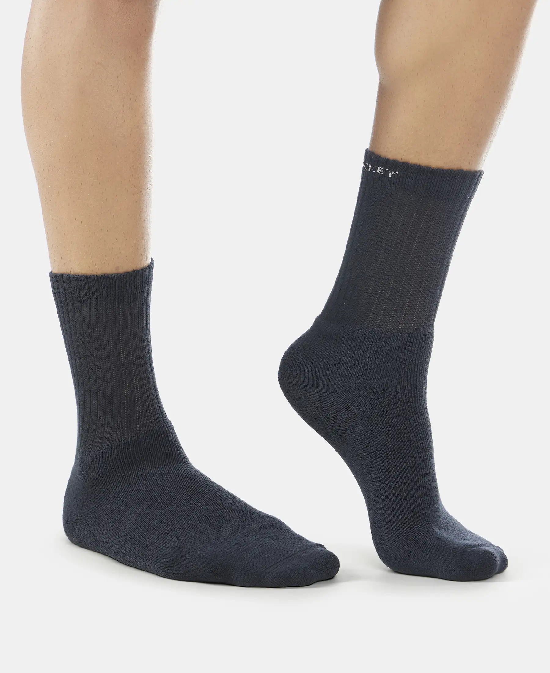 Compact Cotton Terry Crew Length Socks With StayFresh Treatment - Black, Midgrey Melange & Navy (Pack of 3) - Image 3