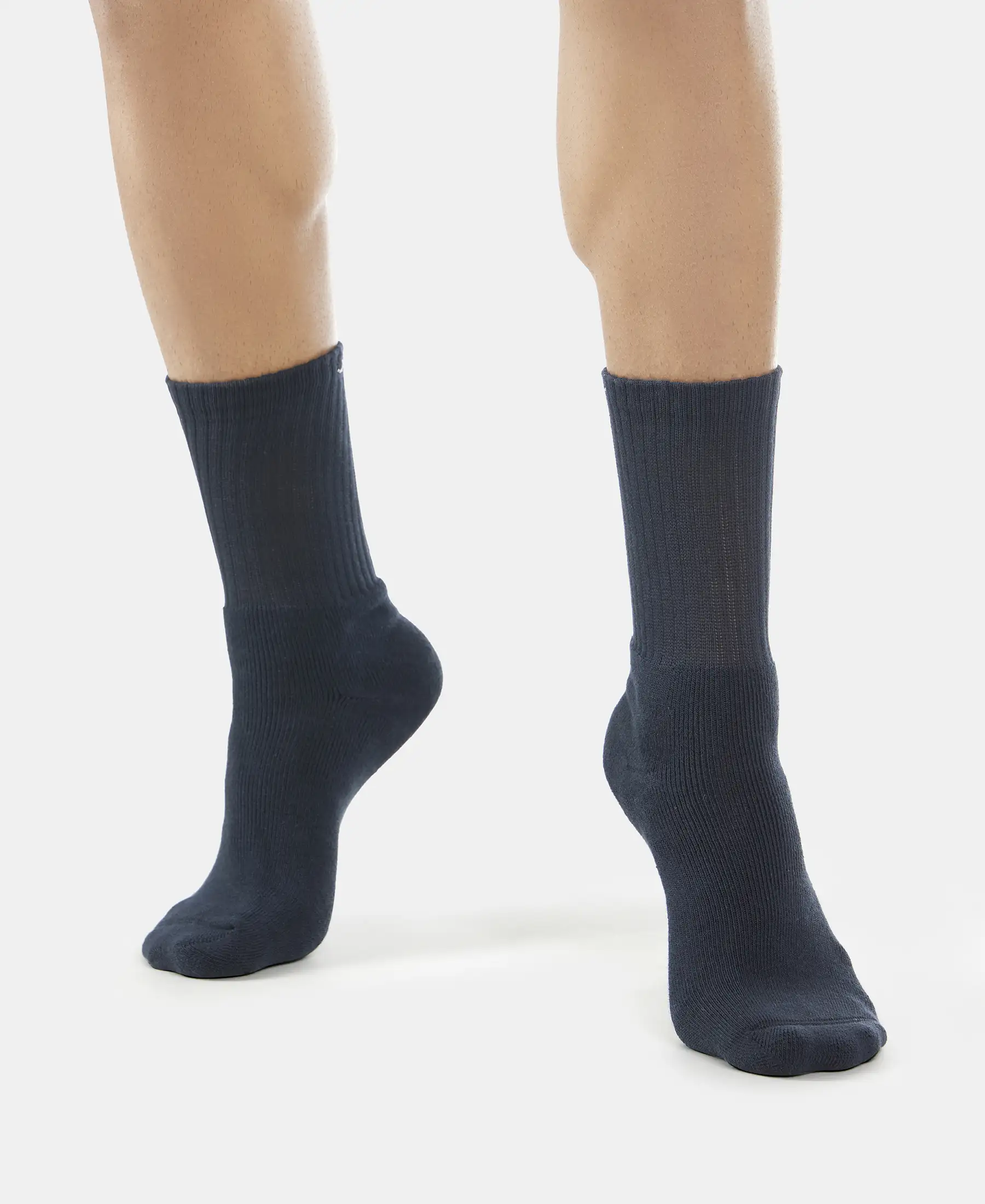 Compact Cotton Terry Crew Length Socks With StayFresh Treatment - Black, Navy & Charcoal Melange (Pack of 3) - Image 10
