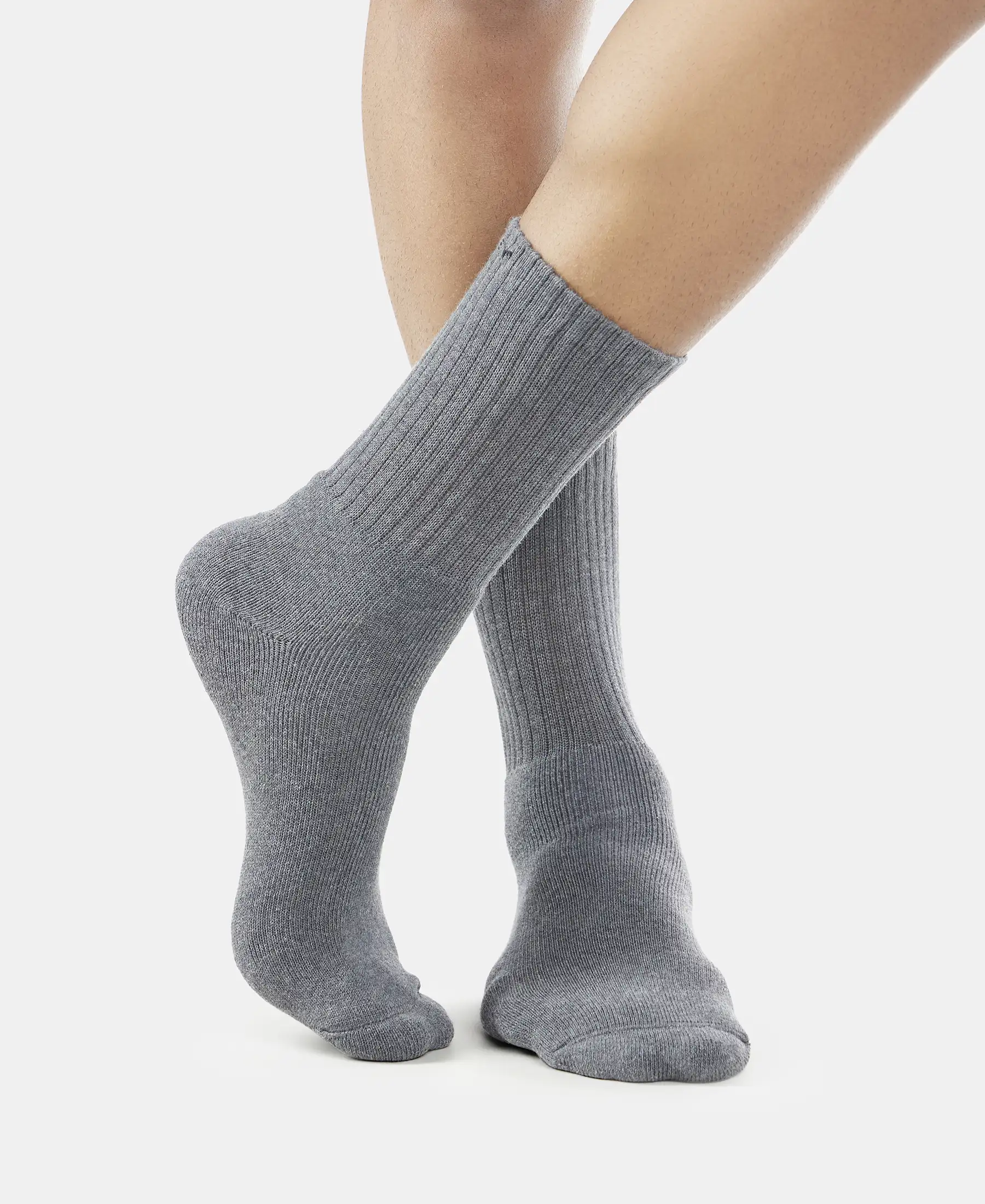 Compact Cotton Terry Crew Length Socks With StayFresh Treatment - Black, Navy & Charcoal Melange (Pack of 3) - Image 6