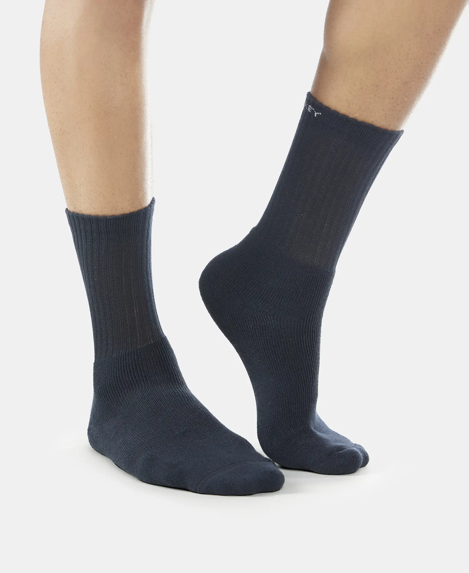 Compact Cotton Terry Crew Length Socks With StayFresh Treatment - Black, Navy & Charcoal Melange (Pack of 3) - Image 8