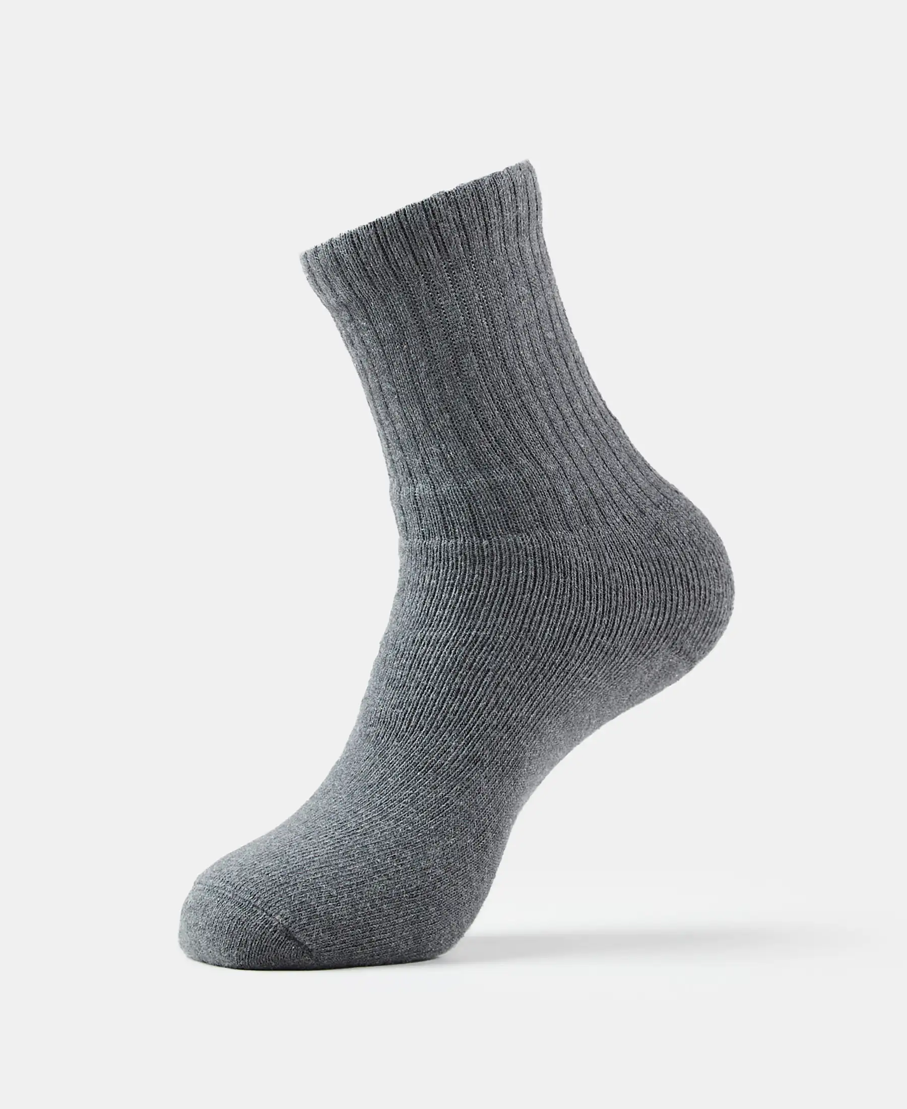 Compact Cotton Terry Crew Length Socks With StayFresh Treatment - Charcoal Melange - Image 5