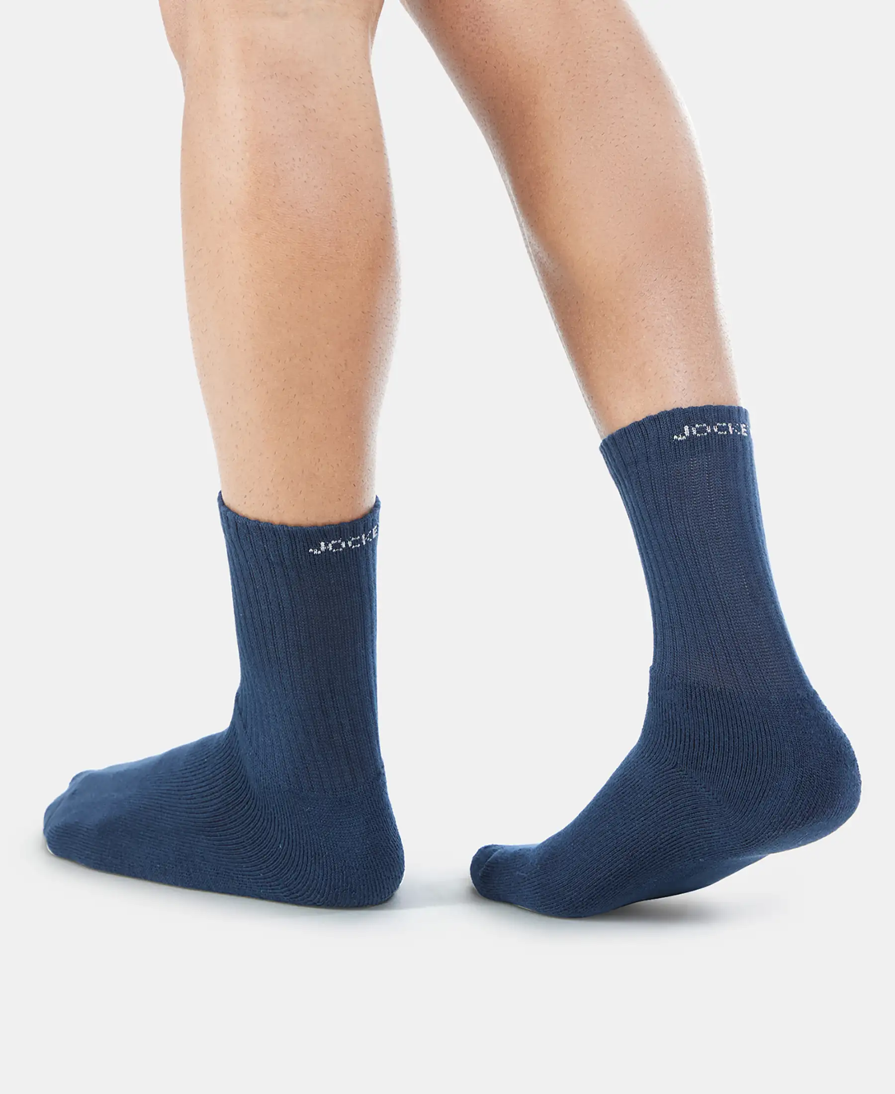Compact Cotton Terry Crew Length Socks With StayFresh Treatment - Navy, Grey Melange & Stellar (Pack of 3) - Image 14