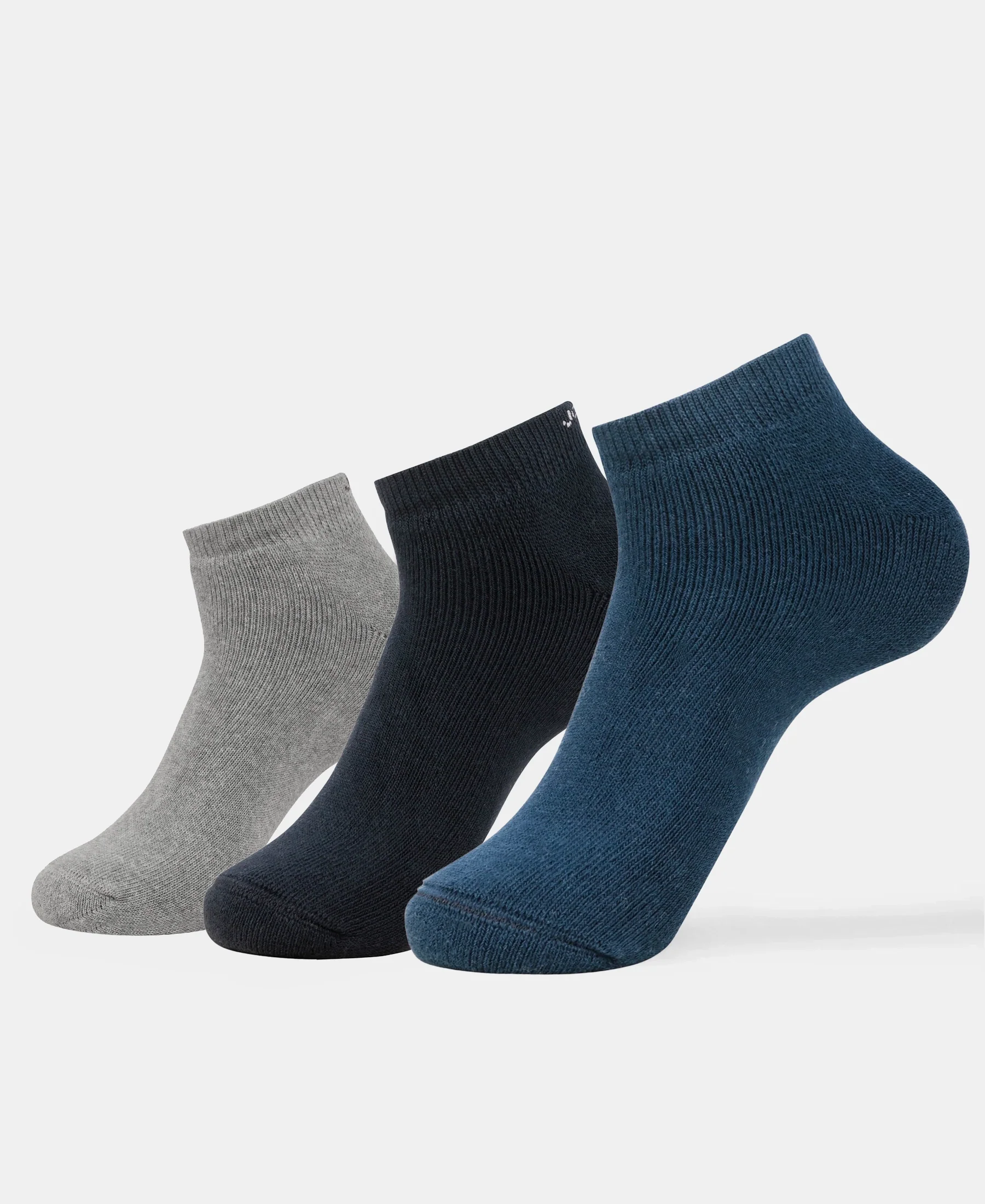 Compact Cotton Terry Low Show Socks with StayFresh Treatment - Black, Mid Grey Melange & Navy (Pack of 3) - Image 5