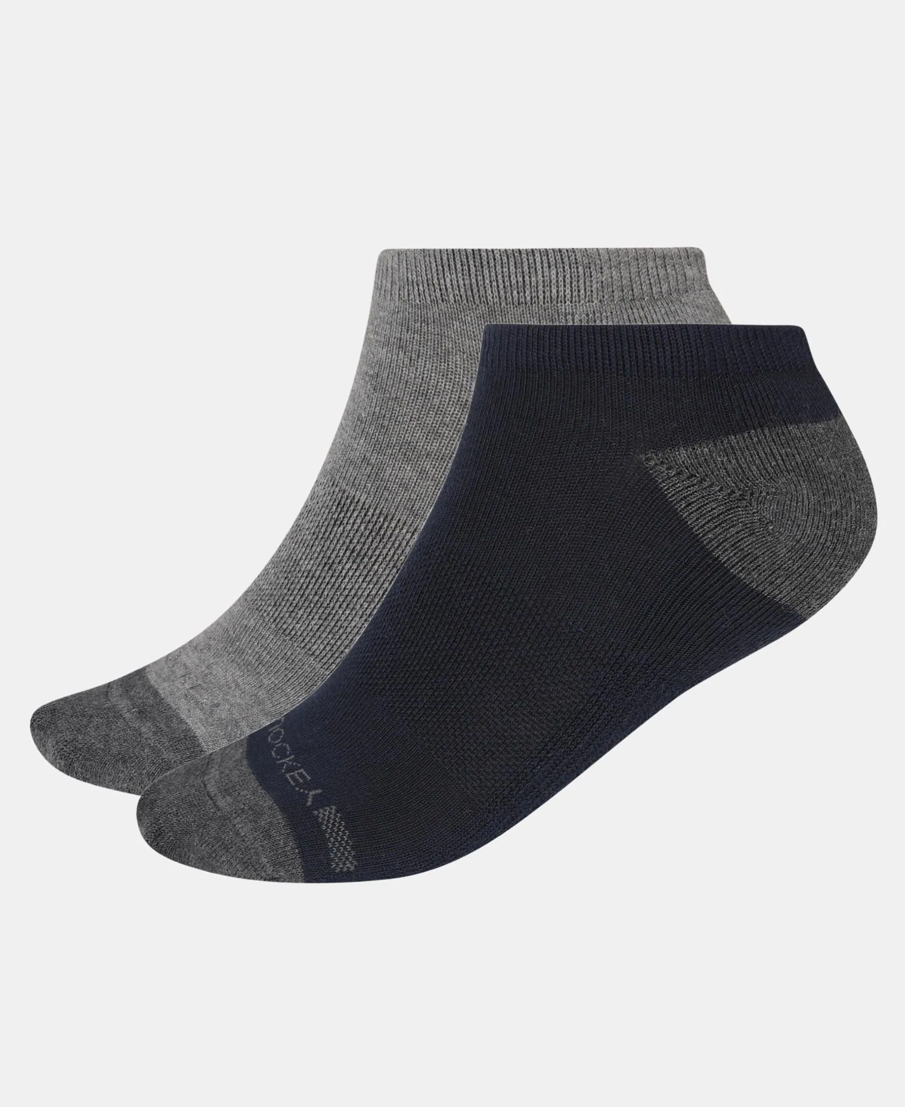 Cotton Nylon Blend Elastane Stretch Solid Low Show Socks with StayFresh Treatment - Navy & Mid Grey Melange (Pack of 2) - Image 5