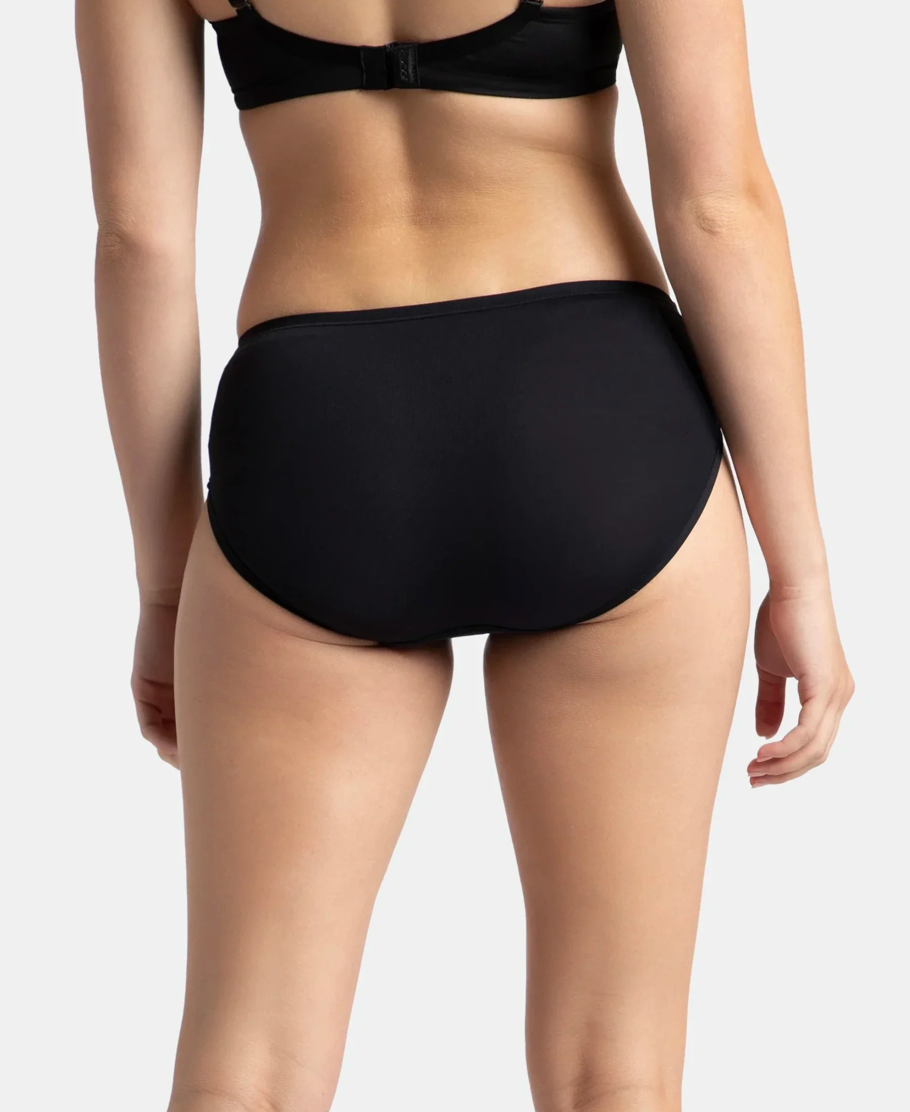 Full Coverage Soft Touch Microfiber Elastane Stretch Hipster with Lace Styling - Black - Image 3