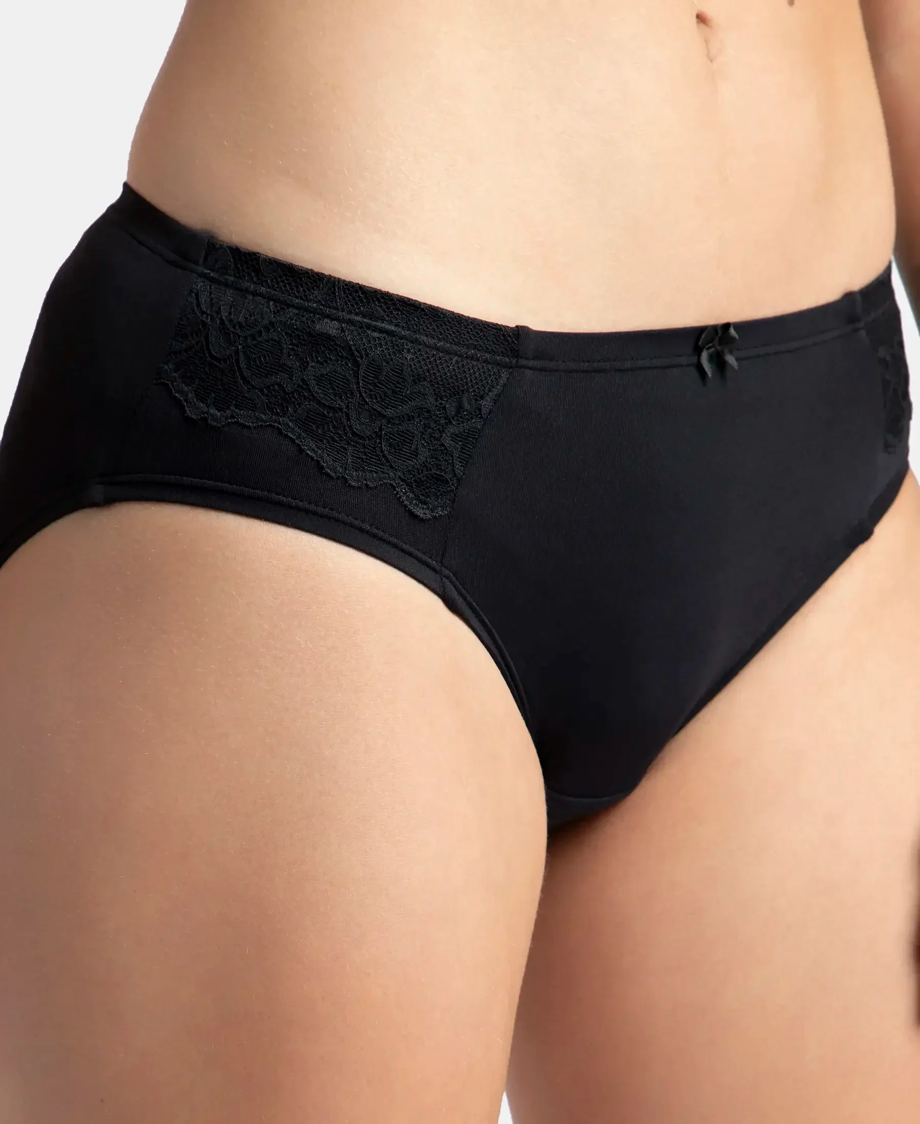 Full Coverage Soft Touch Microfiber Elastane Stretch Hipster with Lace Styling - Black - Image 6
