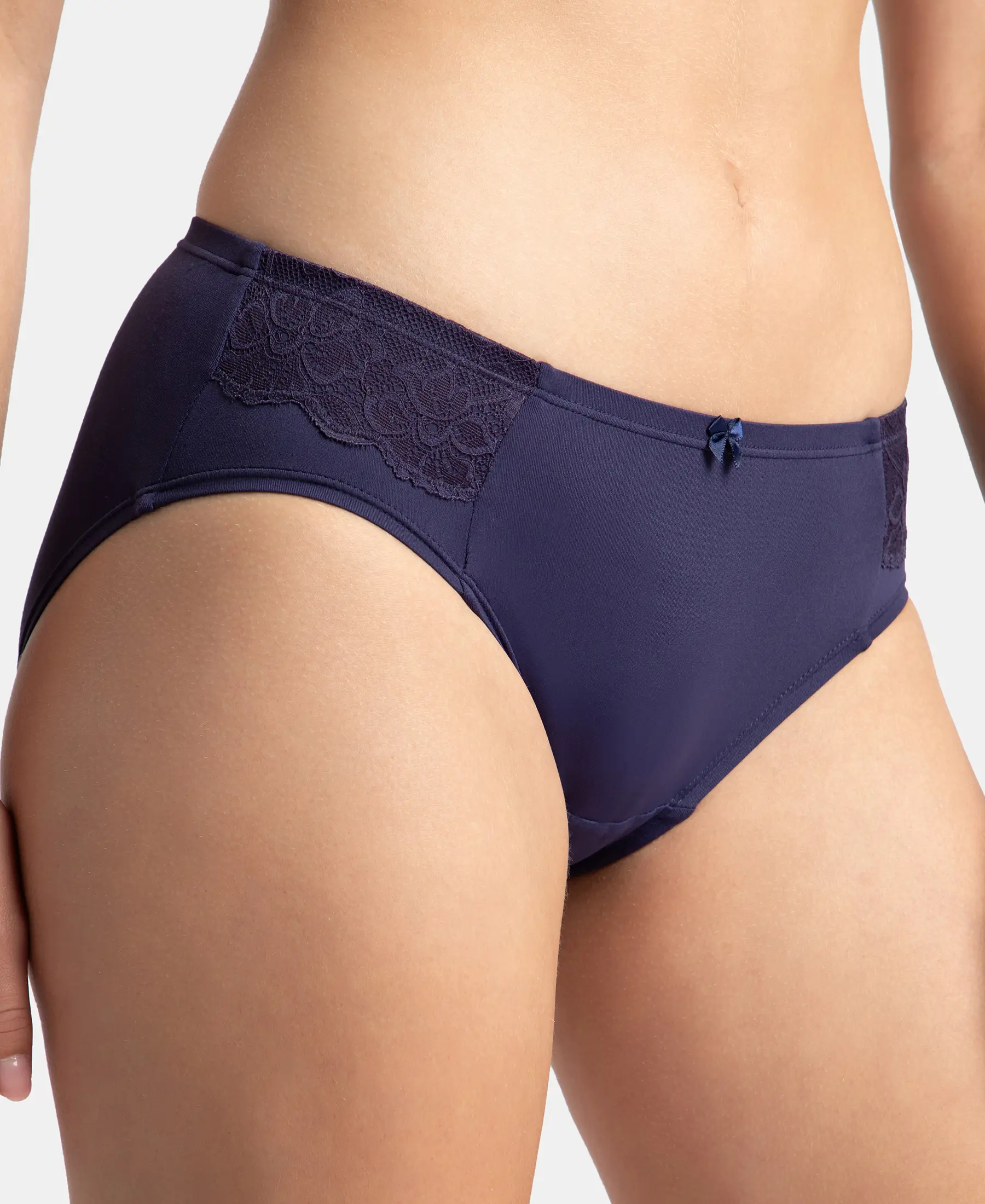 Full Coverage Soft Touch Microfiber Elastane Stretch Hipster with Lace Styling - Classic Navy - Image 6