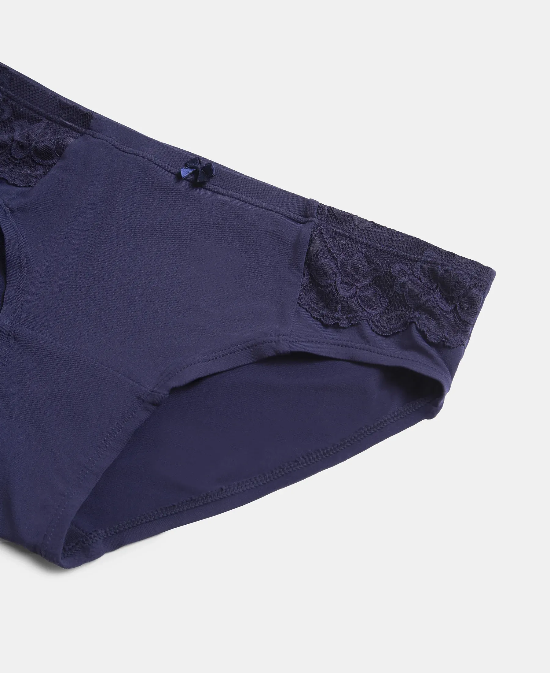 Full Coverage Soft Touch Microfiber Elastane Stretch Hipster with Lace Styling - Classic Navy - Image 7