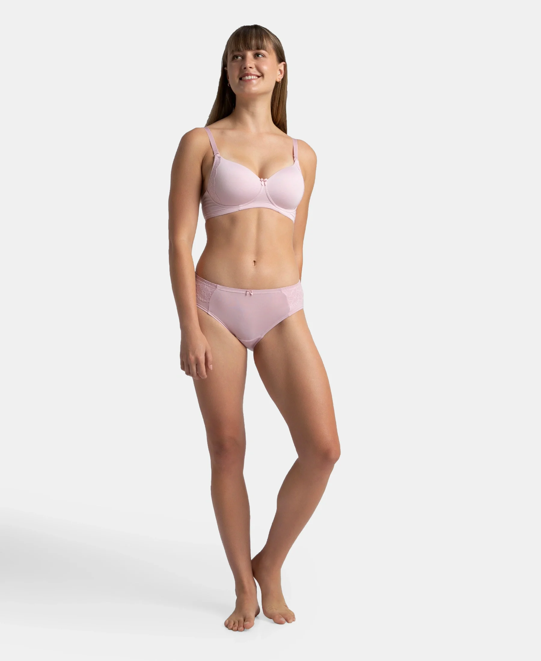 Full Coverage Soft Touch Microfiber Elastane Stretch Hipster with Lace Styling - Fragrant Lilac - Image 4
