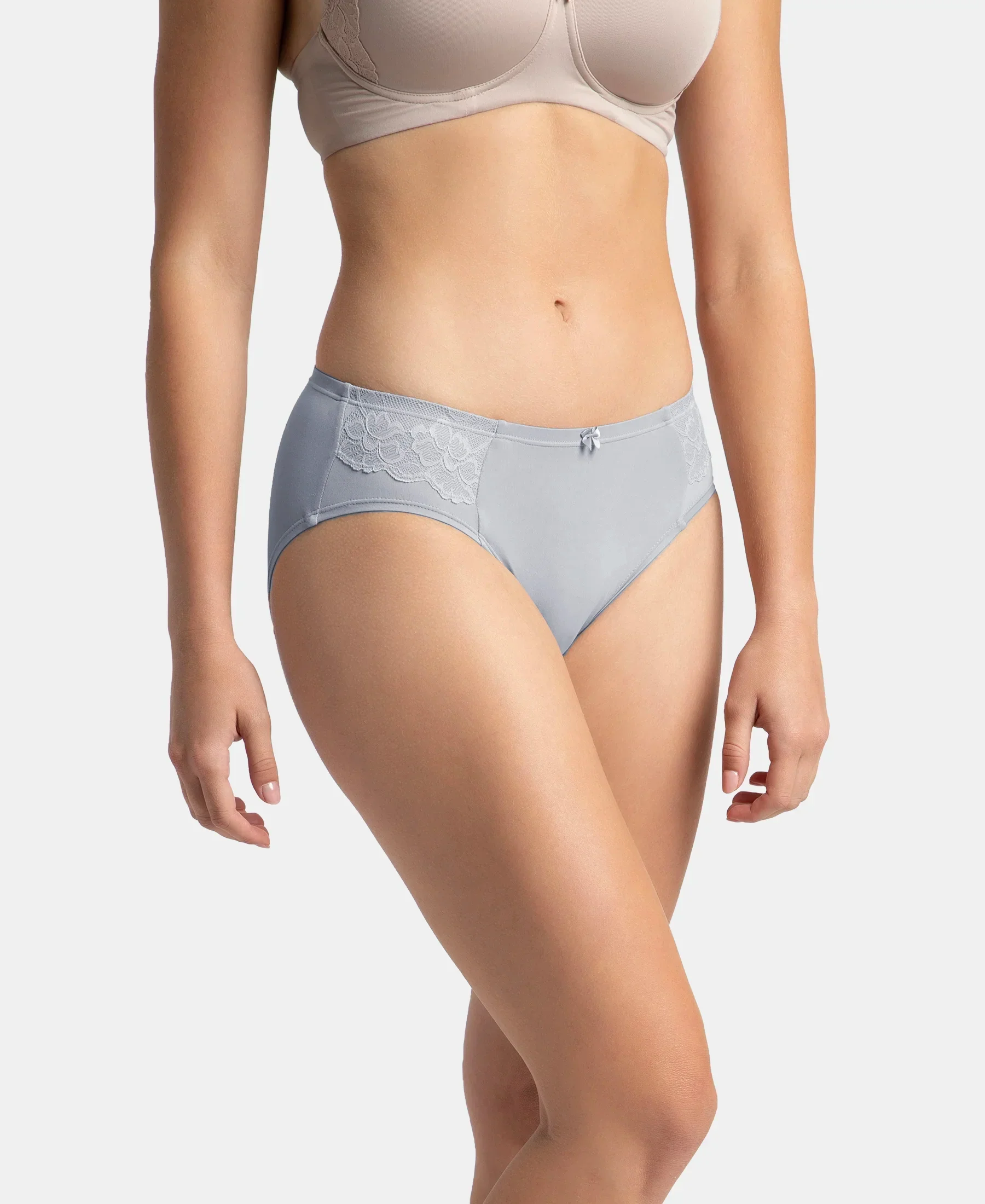 Full Coverage Soft Touch Microfiber Elastane Stretch Hipster with Lace Styling - Lilac Grey - Image 2