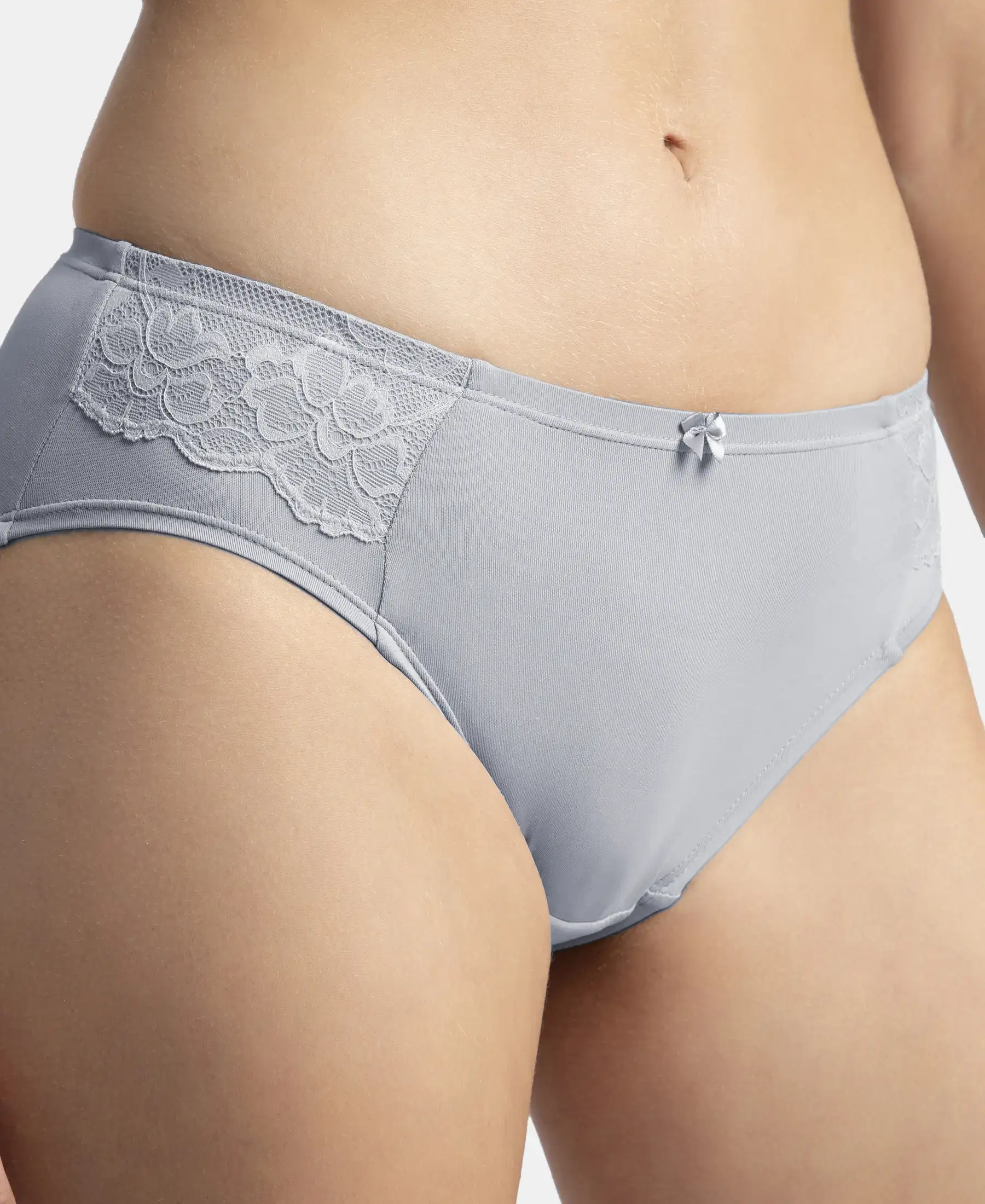 Full Coverage Soft Touch Microfiber Elastane Stretch Hipster with Lace Styling - Lilac Grey - Image 6