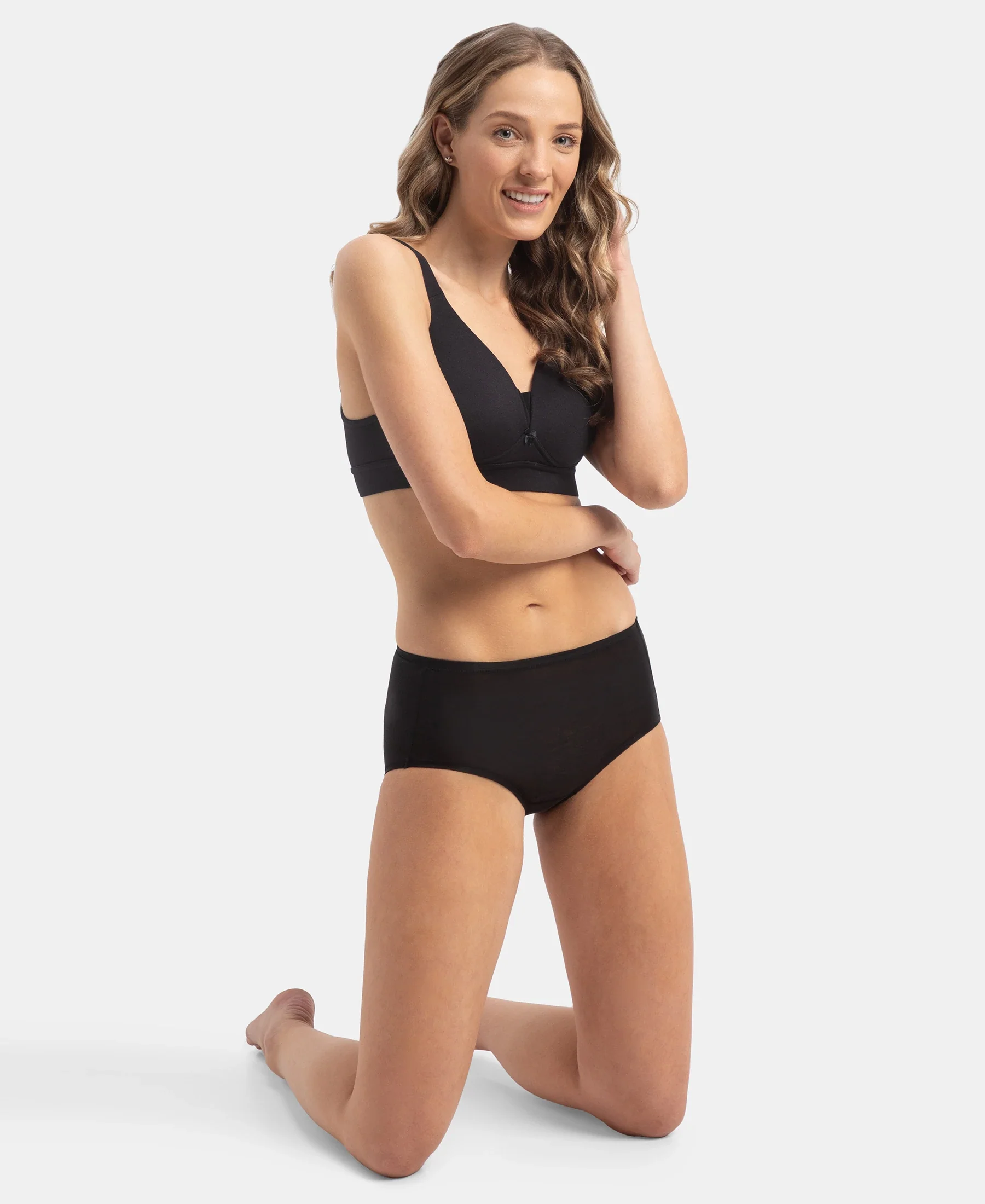 Full Coverage Tencel Lyocell Elastane Stretch Mid Waist Full Brief With Concealed Waistband and StayFresh Treatment - Black - Image 6